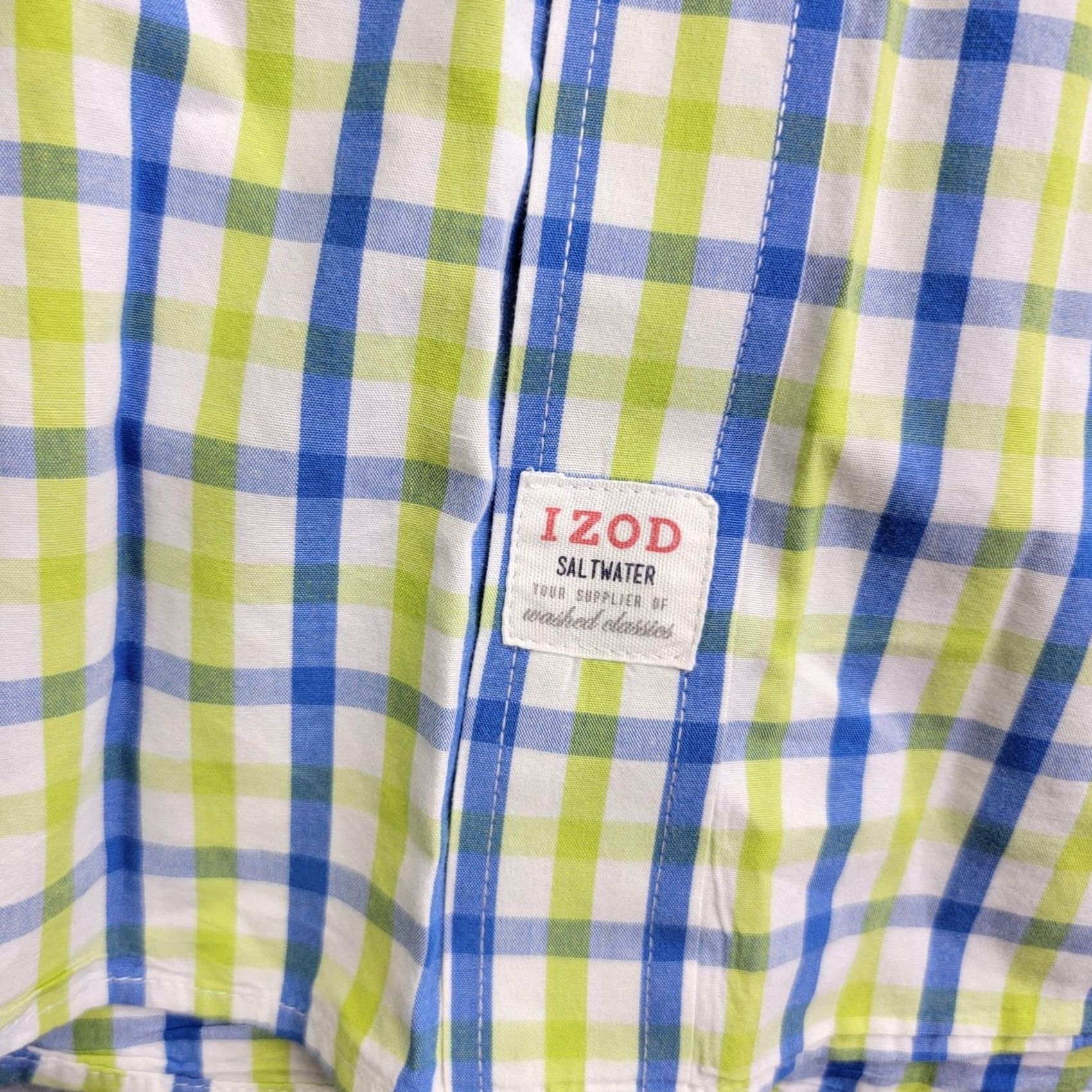 Izod IZOD Saltwater Shirt Mens XL Blue Green Plaid Short Sleeve Button-Down Collar Shirt Size US XL / EU 56 / 4 - 2 Thumbnail
