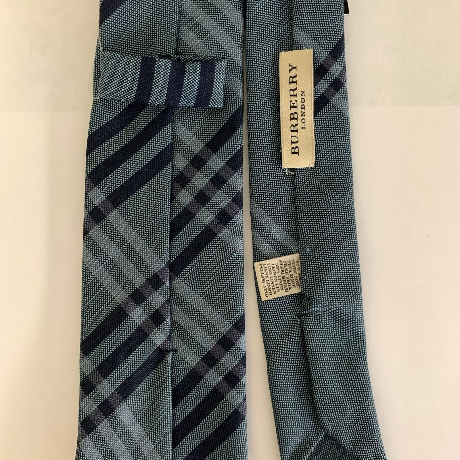 Burberry BURBERRY Blue Whie light blue Stripe Silk Linen Tie Size ONE SIZE - 2 Thumbnail
