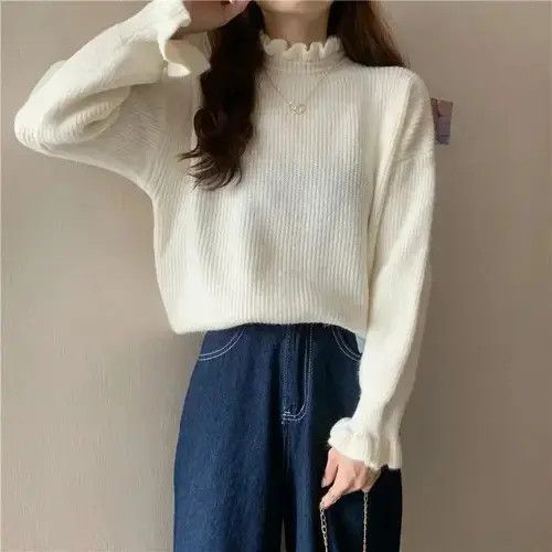 Japanese Brand × Vintage Women Ruffles Thicken Warm Sweater Mock Neck Size ONE SIZE - 4 Thumbnail