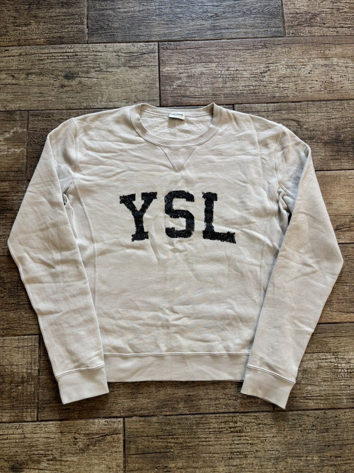 Saint Laurent Paris Cream YSL Logo Crewneck Sweatshirt Size US S / EU 44-46 / 1 - 1 Thumbnail