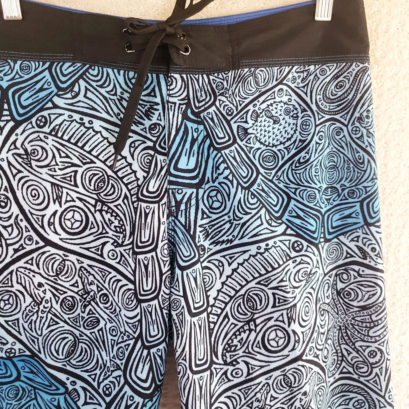 Vintage Pelagic Shorts Mens 32x11 Blue White Geometric Board Shorts Trunks Swim Fishing Mens Size US 32 / EU 48 - 3 Thumbnail