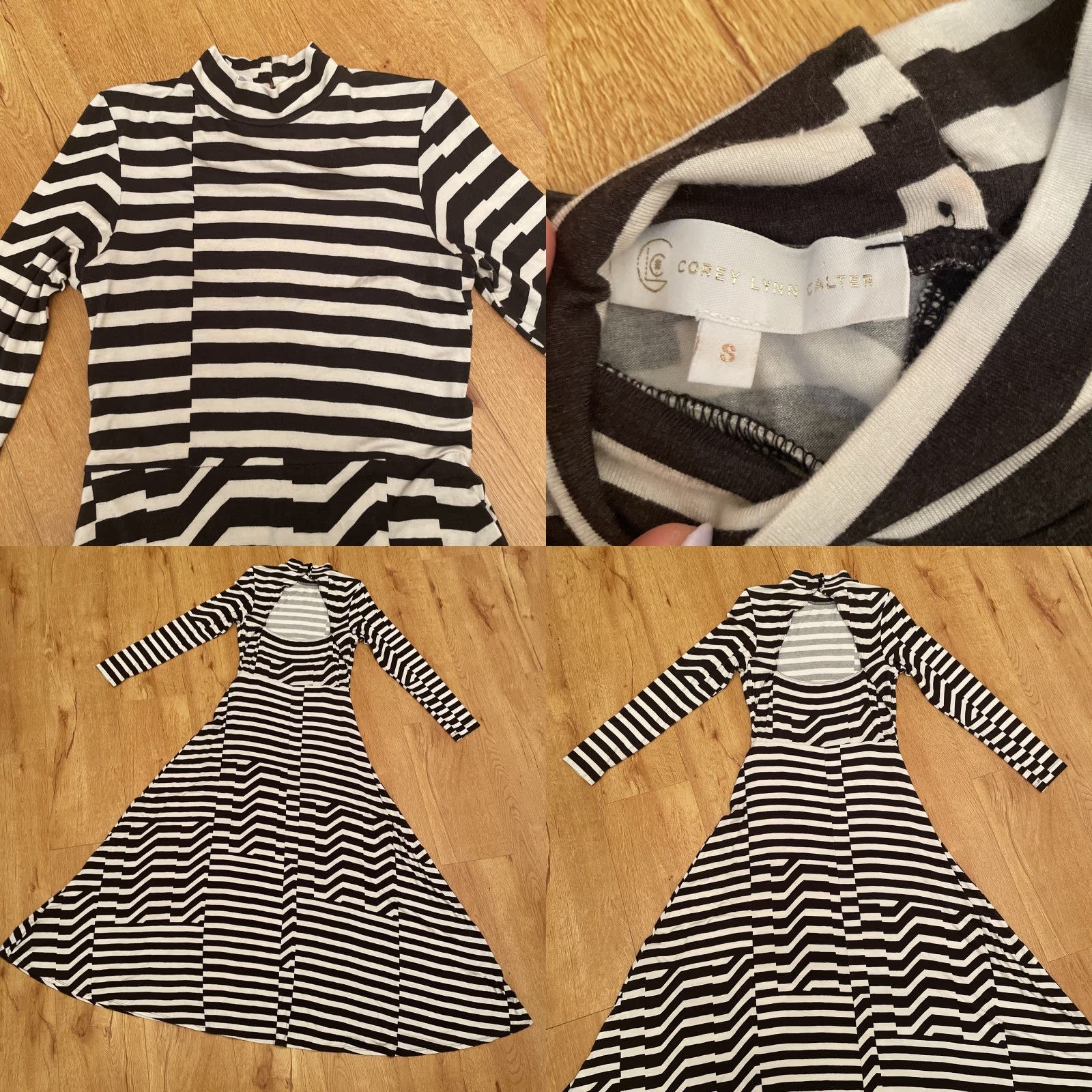 Anthropologie VINTAGE Anthropologie Corey Lynn Calter Dress Long Sleeve S Black White Stripe Maxi Open Madison 90s Womens Size S / US 4 / IT 40 - 8 Thumbnail