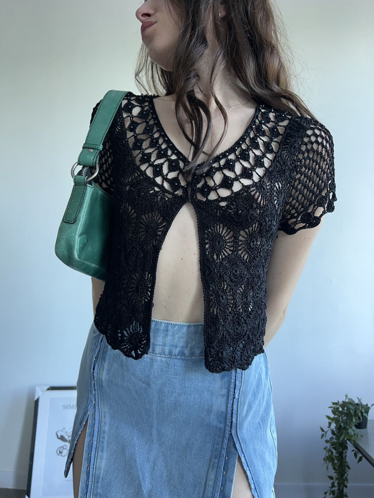 Vintage Vintage Knit sexy Y2K black beads top embroidered Size S / US 4 / IT 40 - 4 Thumbnail