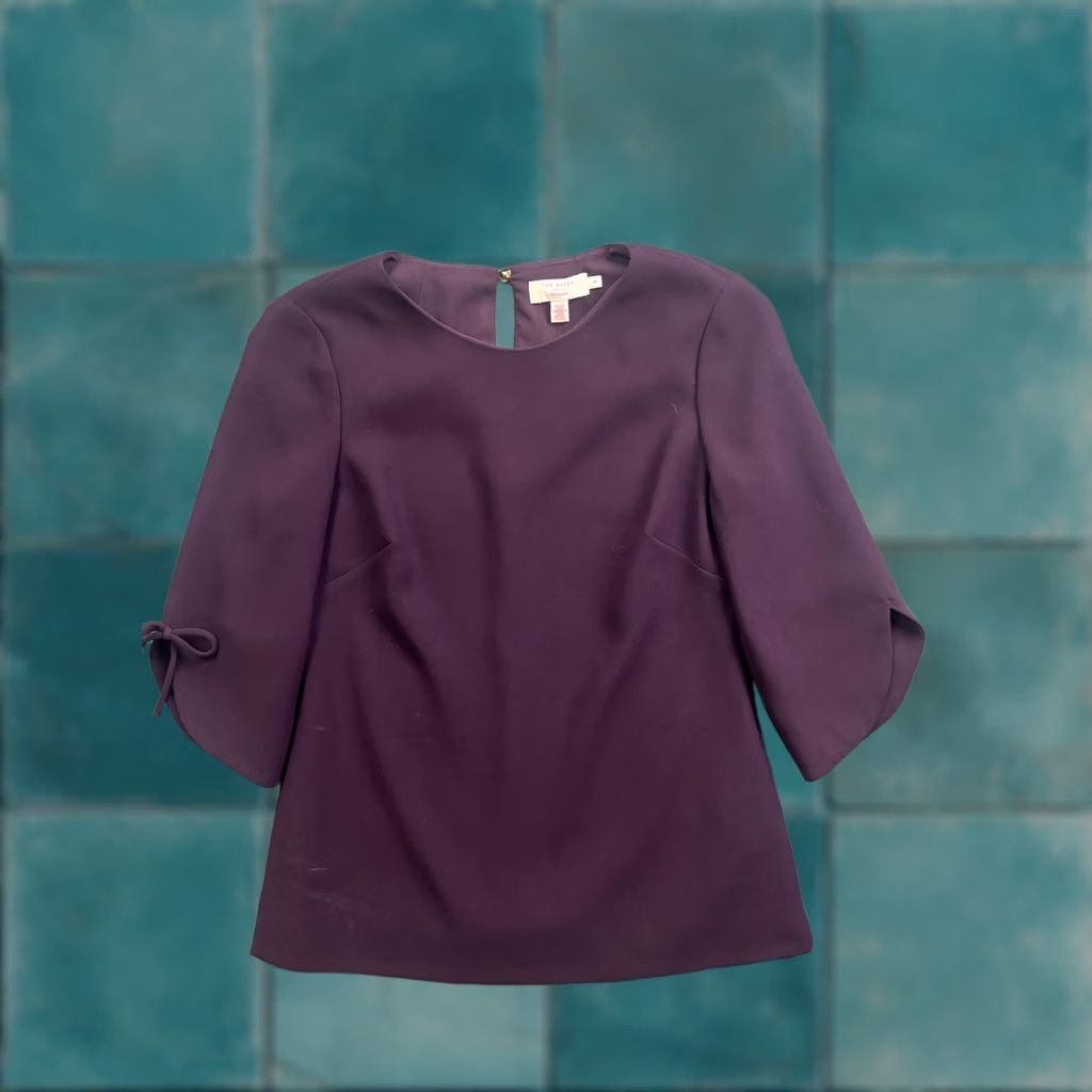 Ted Baker Ted Baker Blouse Womens 1 Purple 3/4 Sleeve Bow Cuff Round Neck Top Work Size XS / US 0-2 / IT 36-38 - 1 Thumbnail