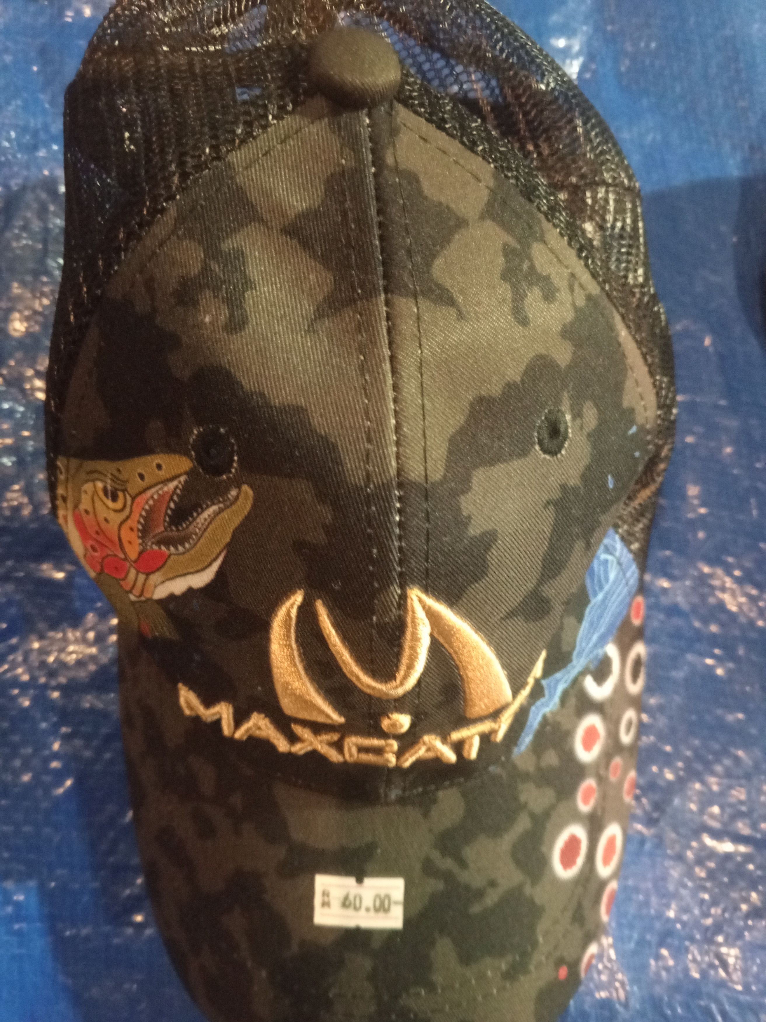 Vintage Maxcatch Fishing hat water pattern angry fish Size ONE SIZE - 1 Thumbnail