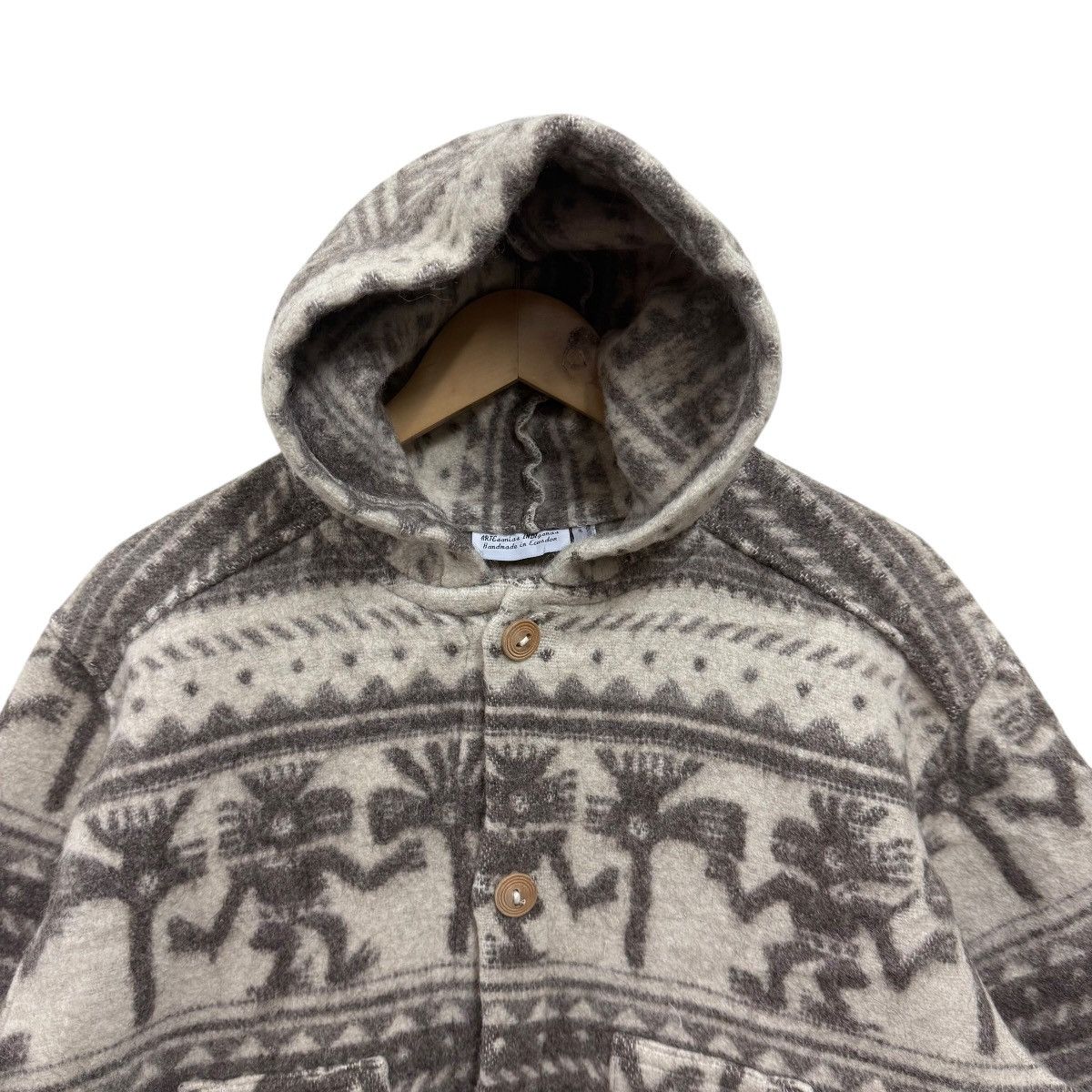 Handmade Vintage Aztec Tribal Wool Hoodie Jacket Size US XL / EU 56 / 4 - 3 Thumbnail