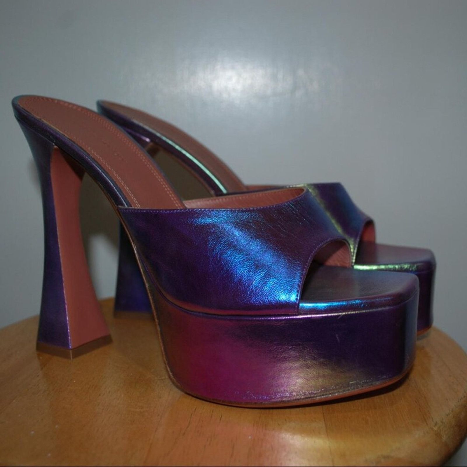 Amina Muaddi Amina Muaddi - Dalida metallic leather platform mules Size US 9.5 / IT 39.5 - 3 Thumbnail