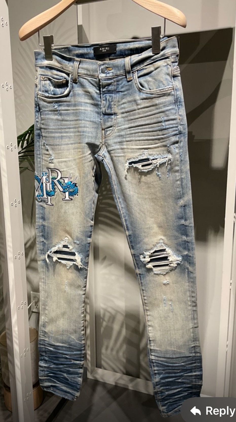 Amiri oc11z0225 Dragon Logo Embroidered Denim Size US 32 / EU 48 - 5 Thumbnail