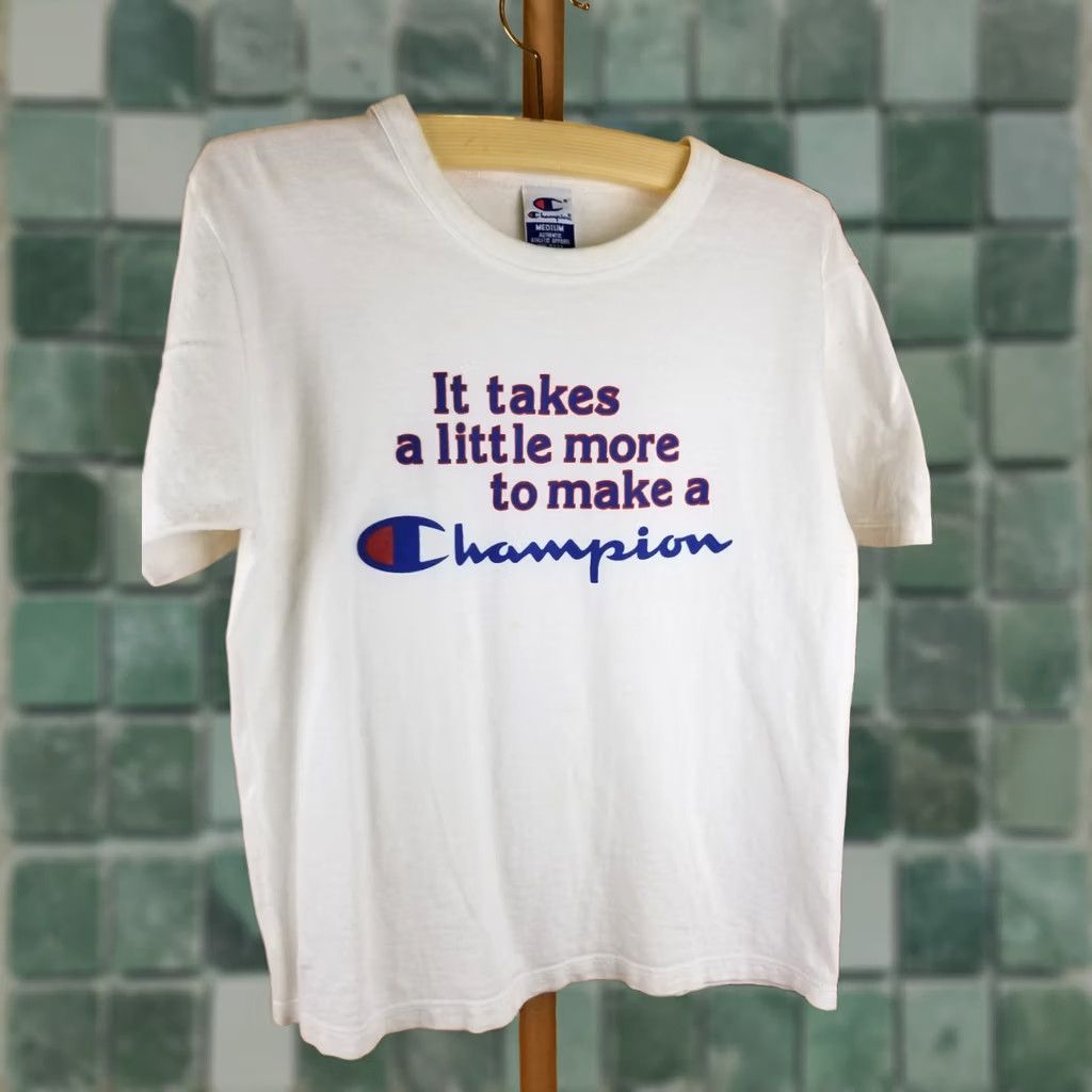 Champion VINTAGE CHAMPION IT TAKES LITTLE MORE TO MAKE A CHAMPION WHITE T-SHIRT M Mens 90s Size US M / EU 48-50 / 2 - 1 Thumbnail