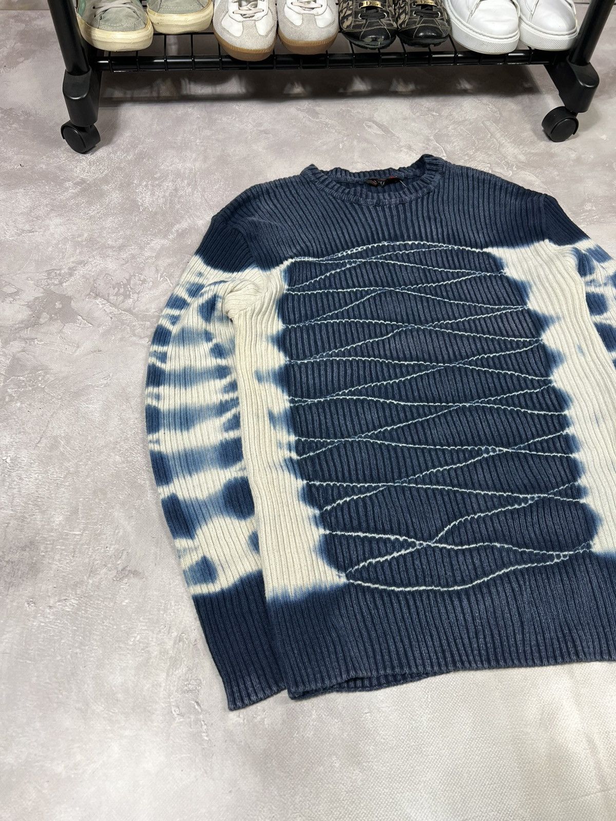 Japanese Brand × Vintage Vintage Junya Watanabe Style Ribbet Distressed Sweater Size US L / EU 52-54 / 3 - 5 Thumbnail