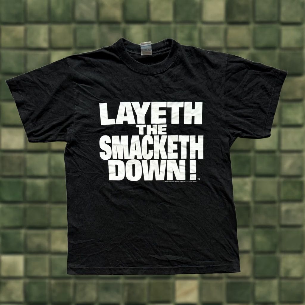 Vintage VINTAGE The Rock Black T-Shirt Mens M Layeth the Smacketh Down 1999 WWE 90s Sports Wresting Size US M / EU 48-50 / 2 - 1 Thumbnail