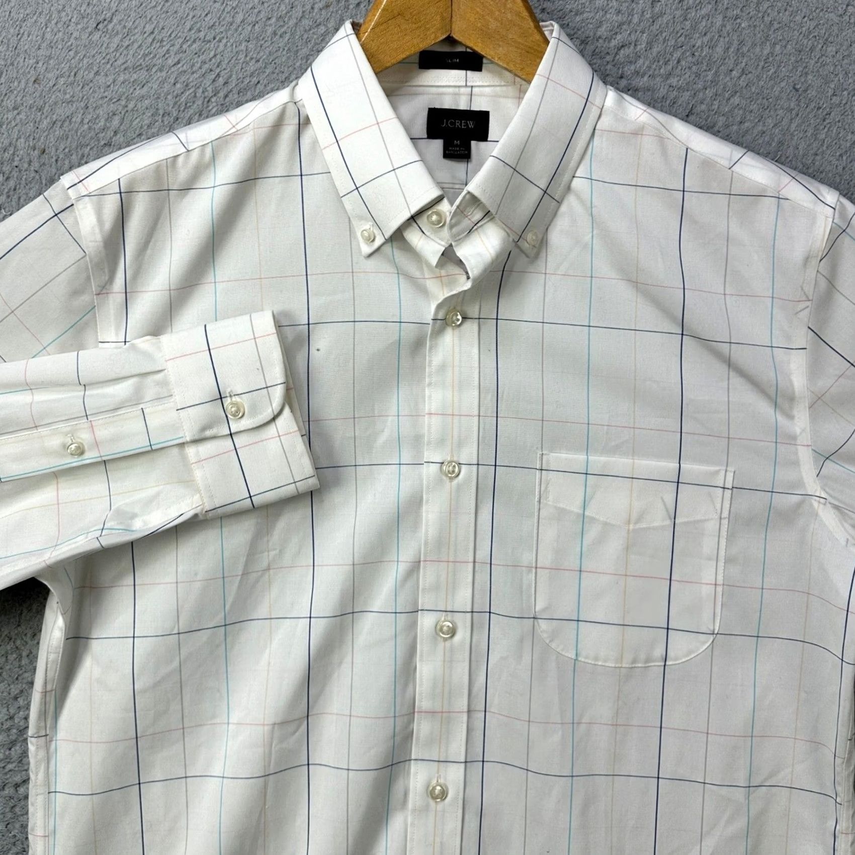 J.Crew J.CREW Slim Fit Button-Down Shirt Mens Medium White Plaid with Pocket Size US M / EU 48-50 / 2 - 2 Thumbnail