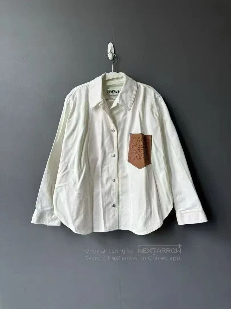 Loewe Loewe White Leather Patch Logo Shirt Jacket| Size US XXS / EU 40 - 1 Thumbnail