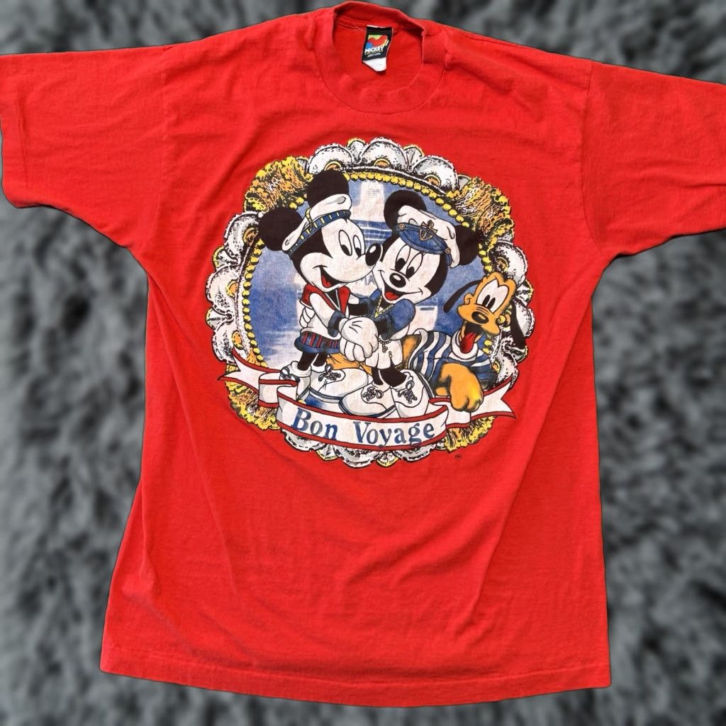 Mickey Unlimited VINTAGE Mickey Unlimited T-Shirt Bon Voyage Men One Size Disney Cartoon Red Cotton Short Sleeve Crew Neck Regular Size US M / EU 48-50 / 2 - 1 Thumbnail