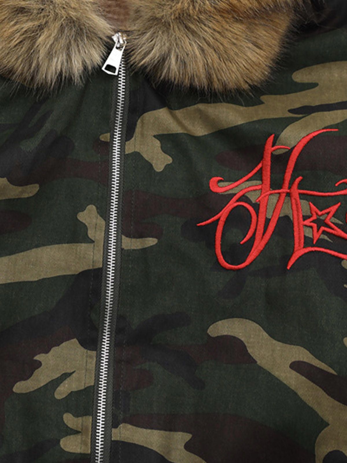 Japanese Brand Camouflage Fur Hooded Bomber Jacket, Camo Winter Coat Size M / US 6-8 / IT 42-44 - 7 Thumbnail
