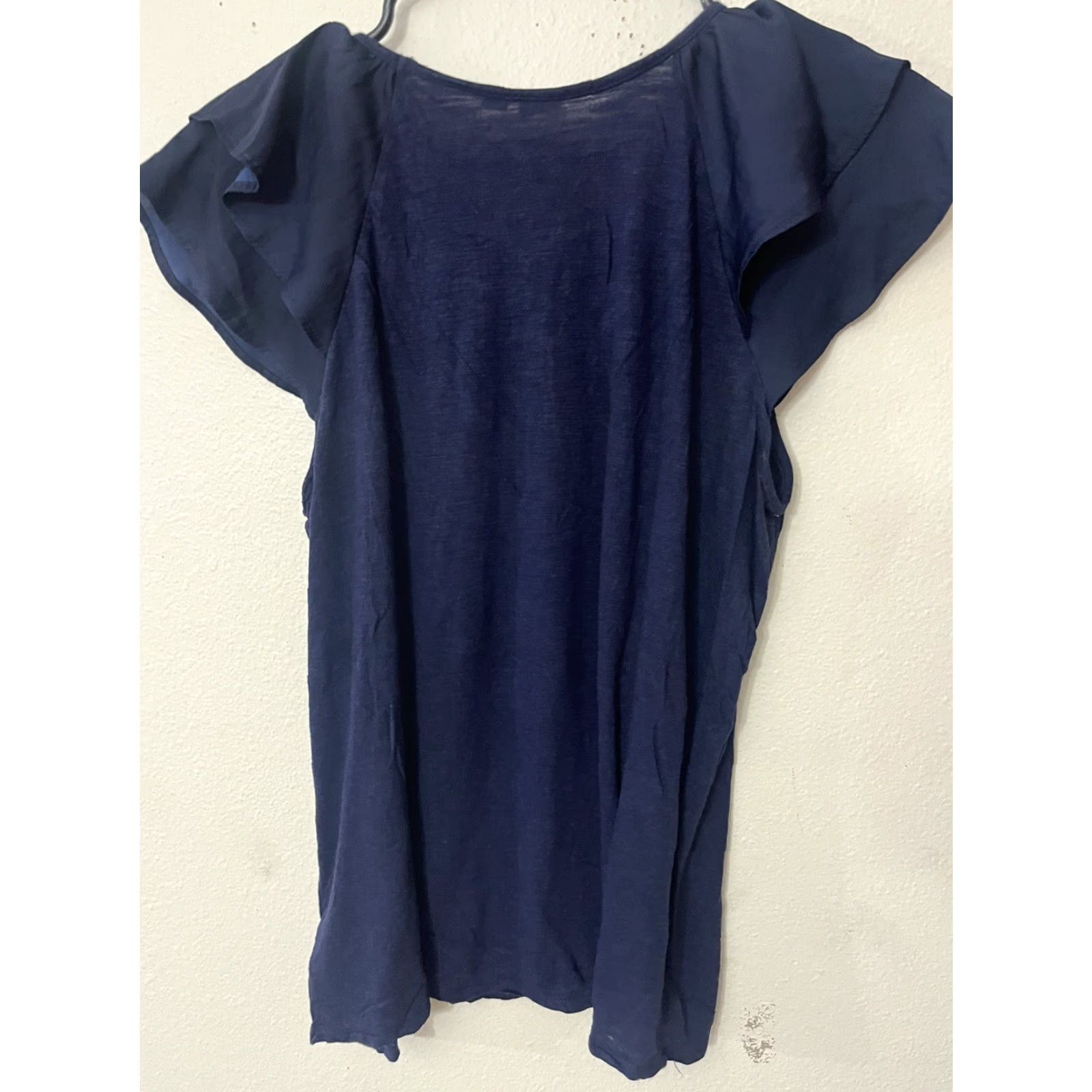 Gap GAP Blouse Shirt Womens Sleeveless Navy Blue Back Pleated Fringe Cotton Polyester Rayon Front Back Round Neck Pullover Regular Size M Size M / US 6-8 / IT 42-44 - 2 Thumbnail