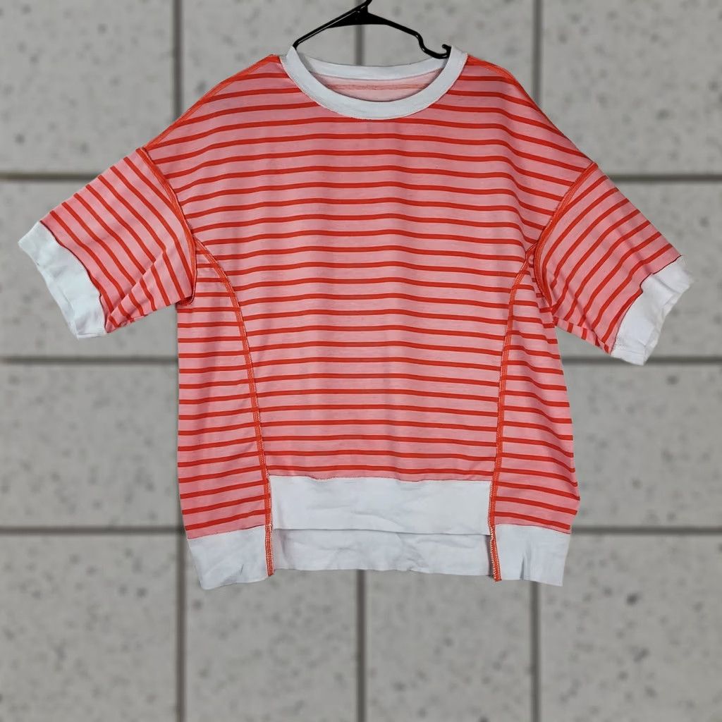 Pinko Womens Cropped Stripe Sweatshirt Short Sleeve Pink Orange Medium Casual T-Shirt Pullover Round Neck Size M / US 6-8 / IT 42-44 - 1 Thumbnail