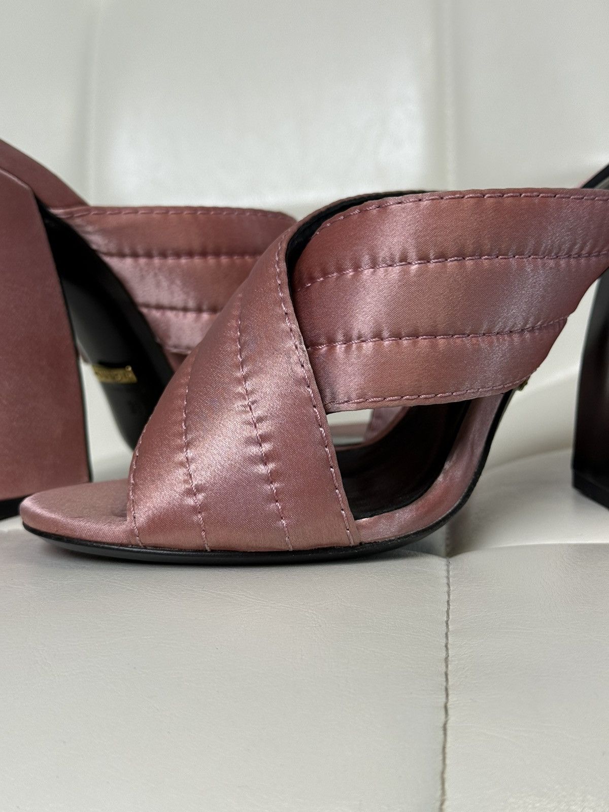 Gucci Gucci Crossover Satin Quilted Mule Sandals Block Heel Slides Size US 9 / IT 39 - 13 Thumbnail