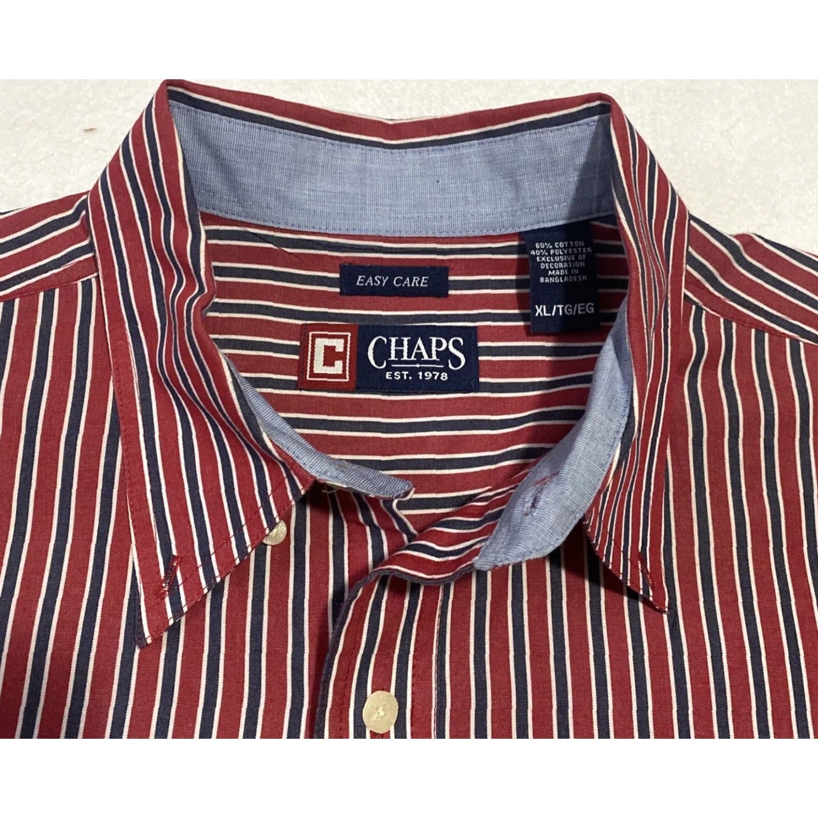 Chaps Chaps Button Shirt Mens XL Red Long Sleeve Striped Cotton Dress Shirt Button-Down Collar Non-Iron Shell Button Regular Fit Size US XL / EU 56 / 4 - 3 Thumbnail