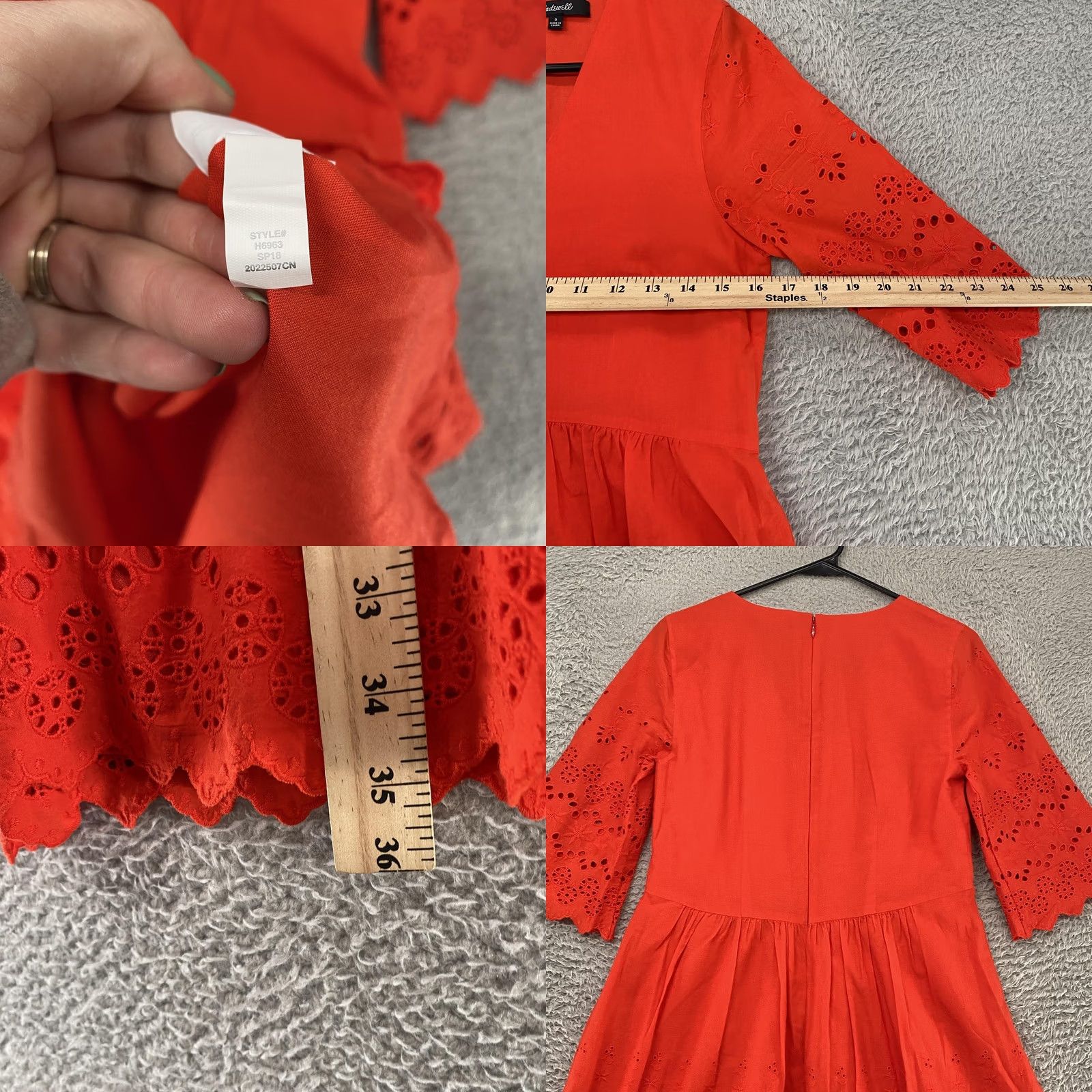 Madewell Madewell Dress Womens 0 Orange Eyelet Fit & Flare Bell Sleeve Knee Length Boho Shirt Dress? Size XS / US 0-2 / IT 36-38 - 8 Thumbnail