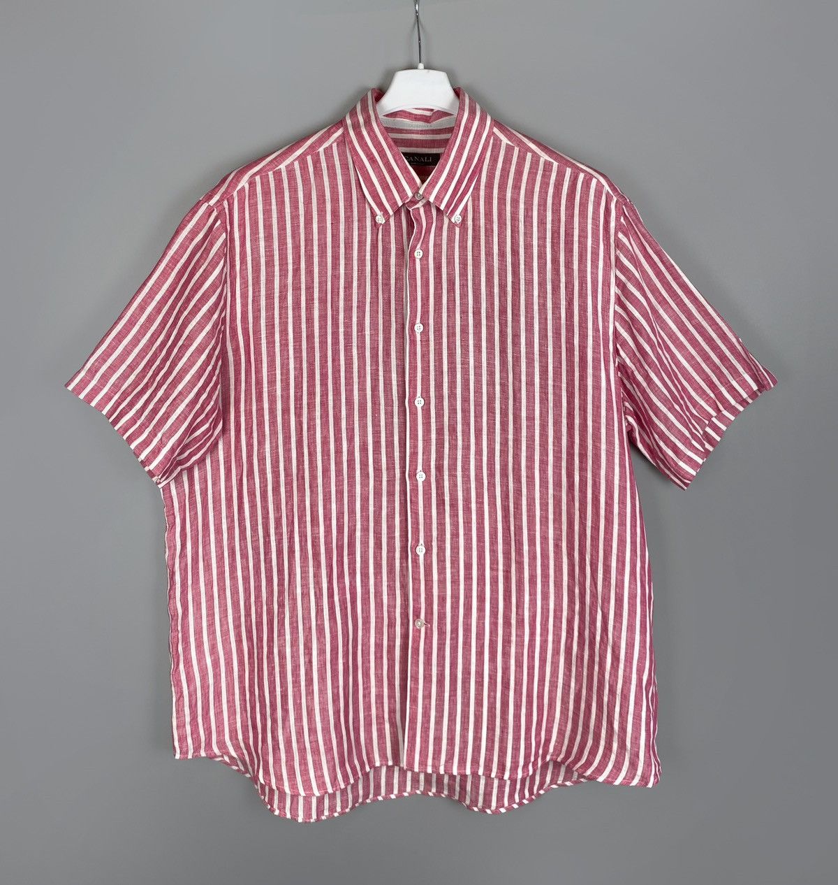 Canali Men's CANALI Linen Pink Striped Short Sleve Shirt Size 2XL Size US XXL / EU 58 / 5 - 2 Thumbnail