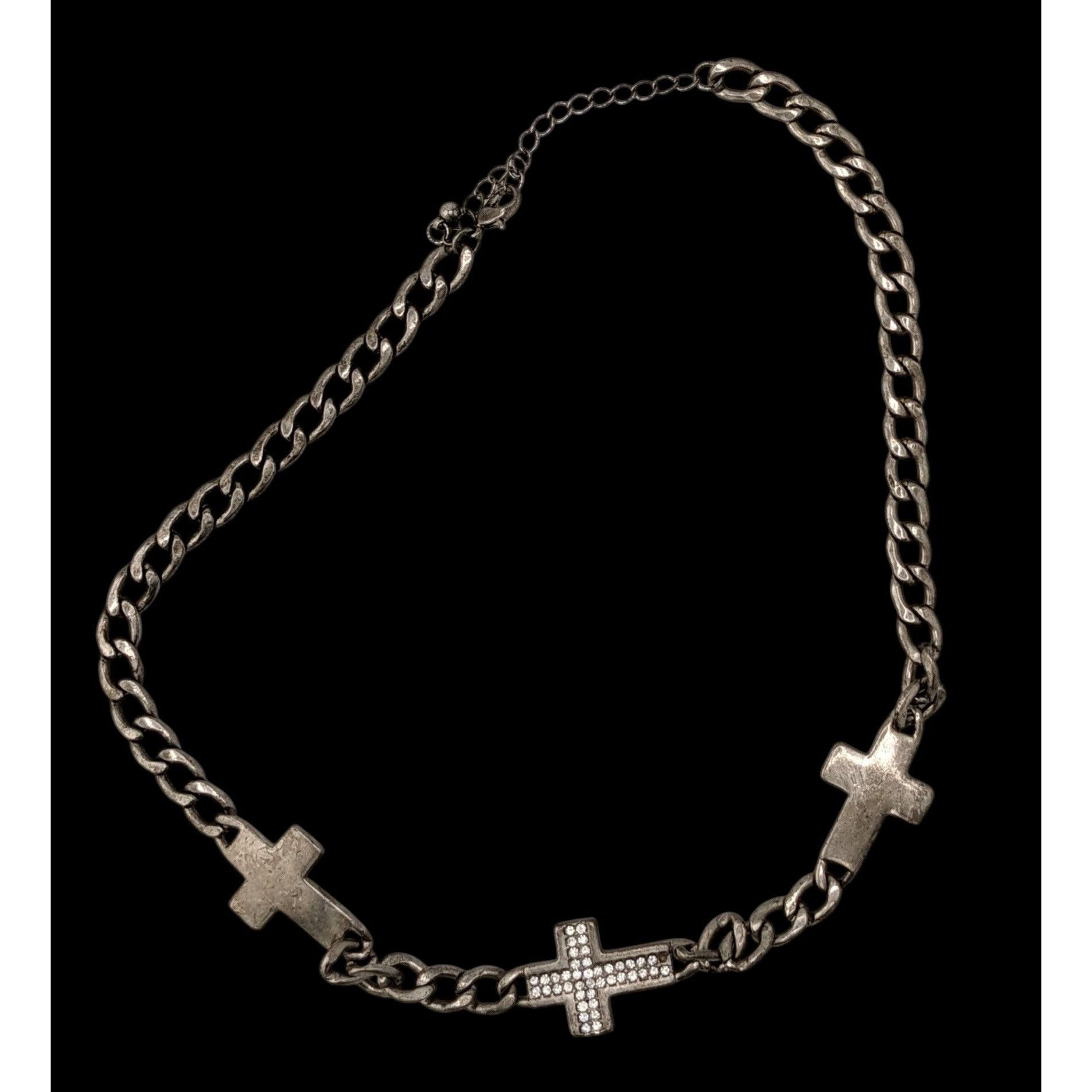Other Glam Goth Triple Cross Necklace With Rhinestone Accents Size ONE SIZE - 1 Thumbnail