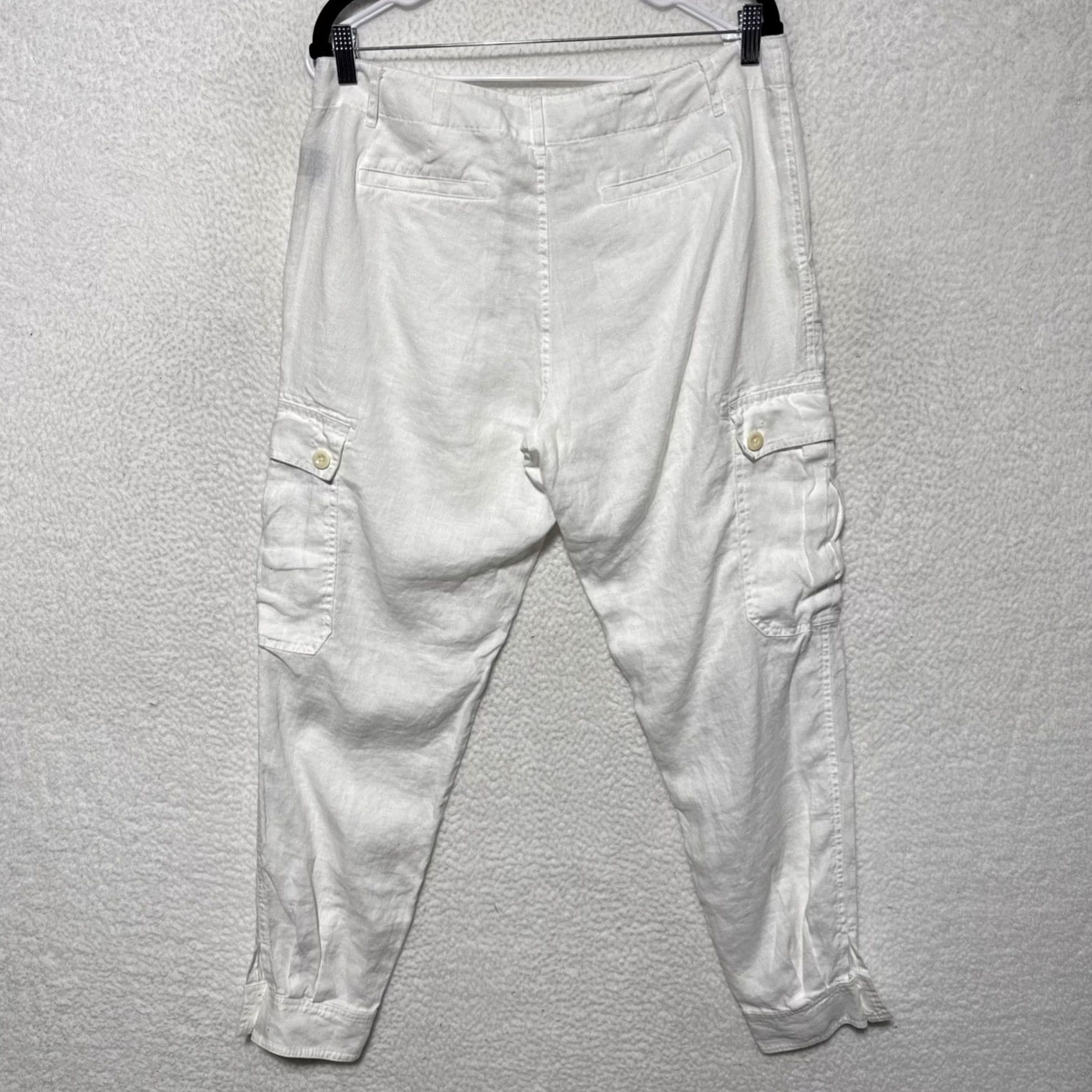 Ralph Lauren Lauren Ralph Lauren White Linen Cargo Pants Button Ankle Size 10 Women Regular Pocket Linen Crop Breathable Inseam 29.5” Size 10 Womens Size 32" / US 10 / IT 46 - 2 Thumbnail