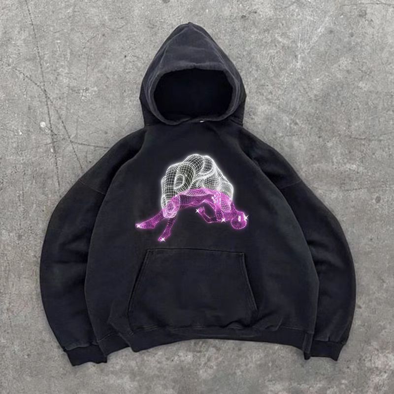 Japanese Brand × Vintage Black street retro palm print hoodie y2k Size US L / EU 52-54 / 3 - 1 Thumbnail