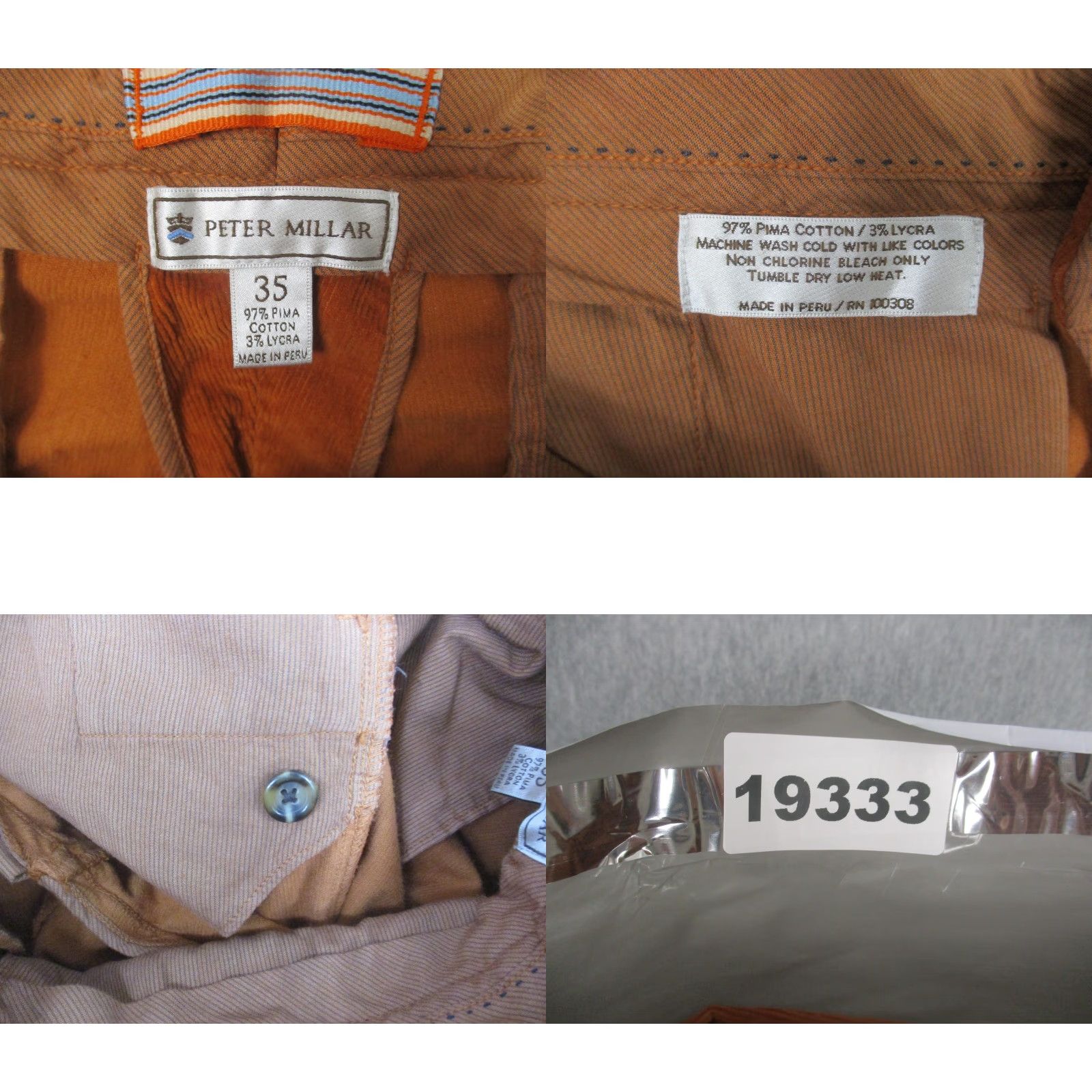 Peter Millar Peter Millar Pants Mens 35x36 Orange Corduroy Chino Antique Wash Stretch Casual Size US 35 - 9 Thumbnail