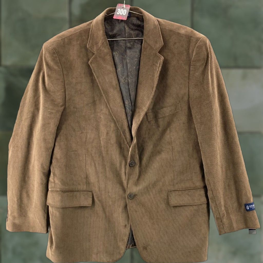 Stafford Stafford Blazer Mens 46 Regular Classic Fit Brown Cotton Corduroy 2-Button Double-Vented Sports Size 46R - 1 Thumbnail