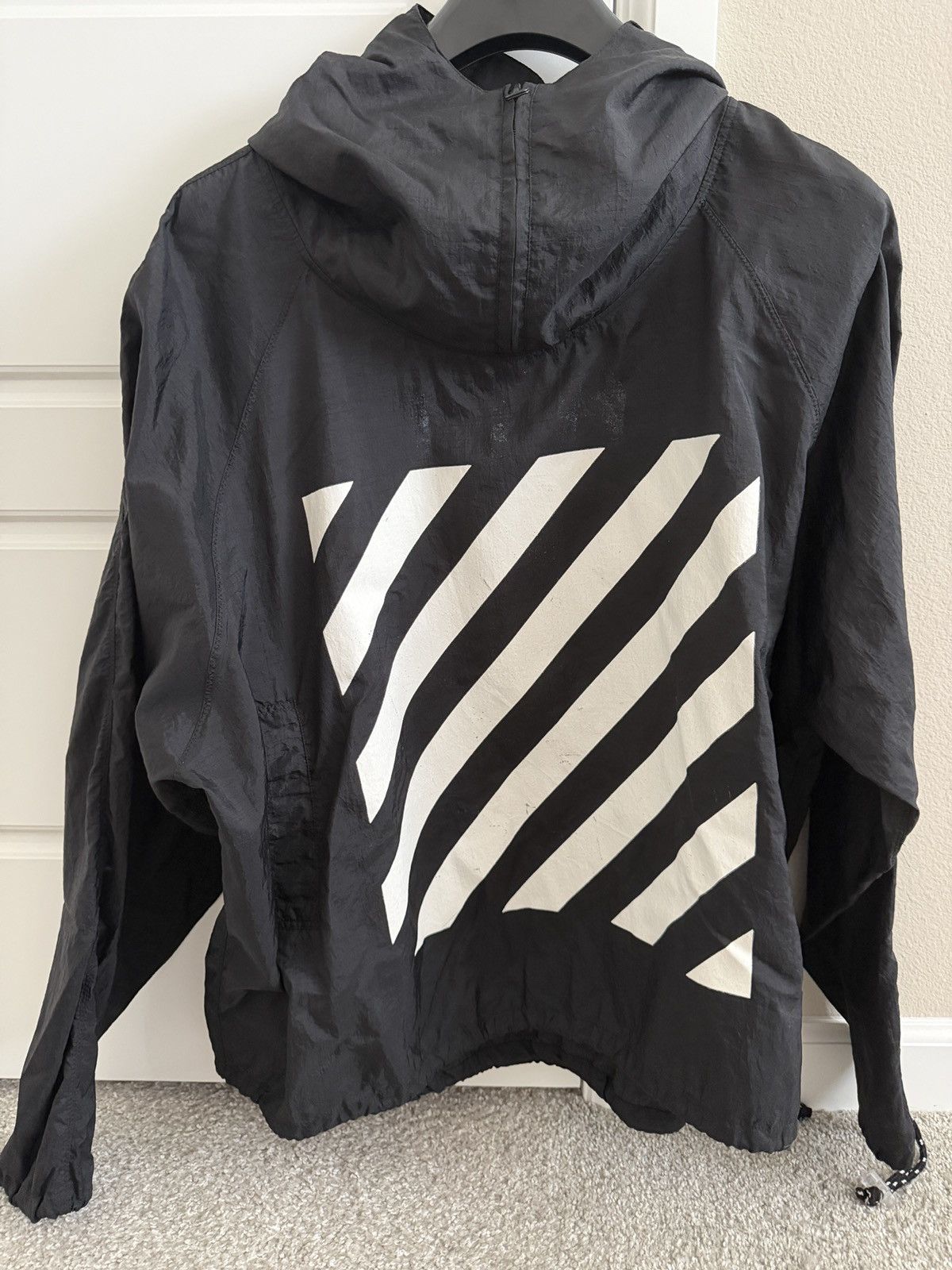 Off-White Off-White Diagonal Stripes Windbreaker Jacket Black Size US XXS / EU 40 - 2 Thumbnail