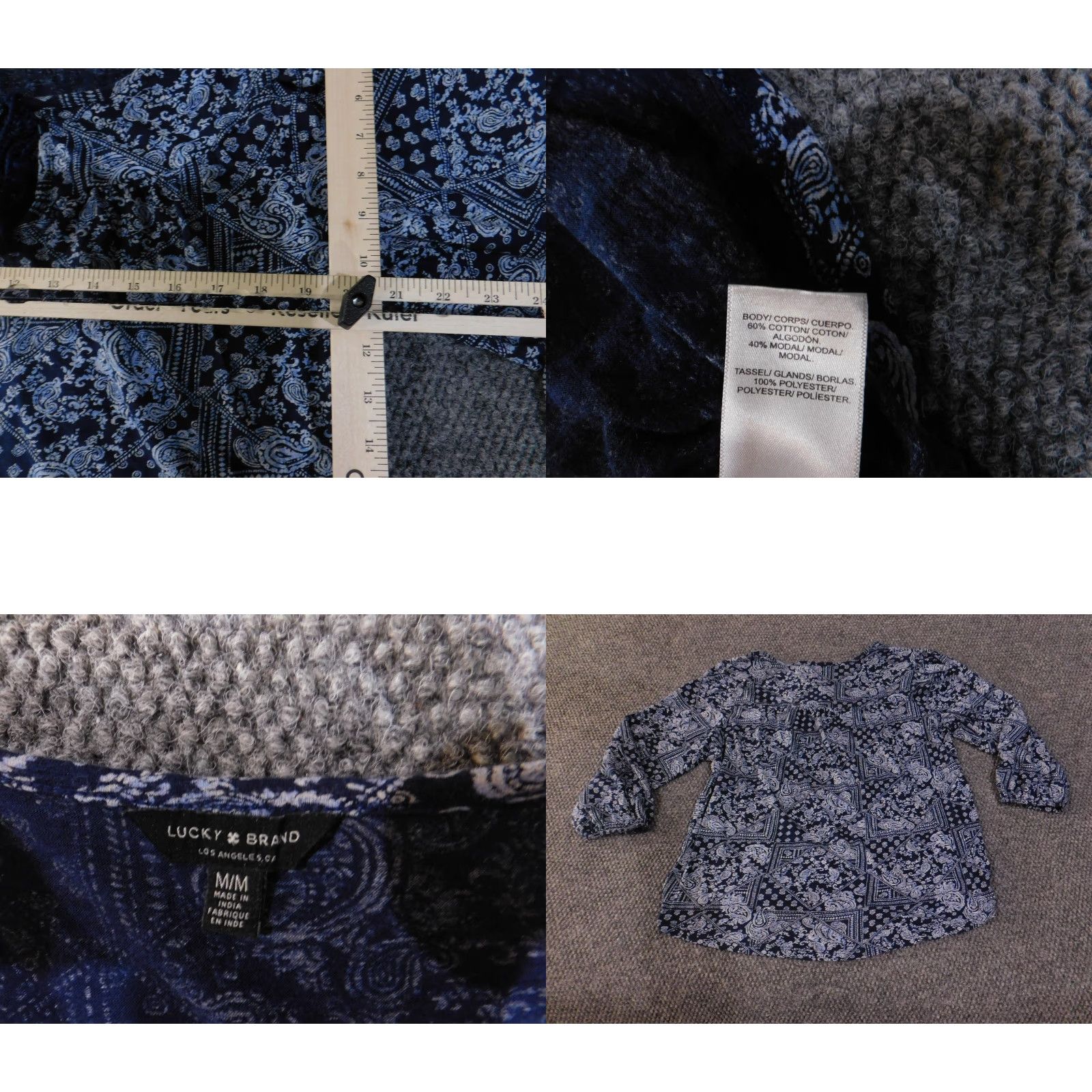 Lucky Brand Lucky Brand Blouse Womens M Blue Paisley Boho Peasant Top Shirt Casual Womens M Blue Paisley Peasant Top Size M / US 6-8 / IT 42-44 - 8 Thumbnail