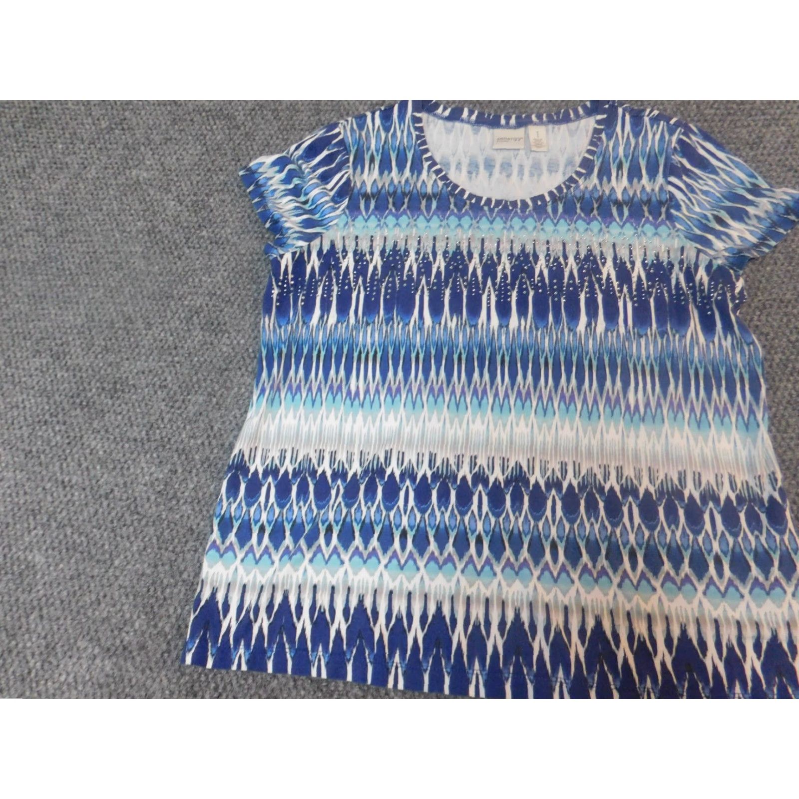 Vintage Chicos Shirt Womens Blue 1 Crew Neck Striped Stretch Blouse Casual Regular Buttons Long Sleeve Size XS / US 0-2 / IT 36-38 - 3 Thumbnail