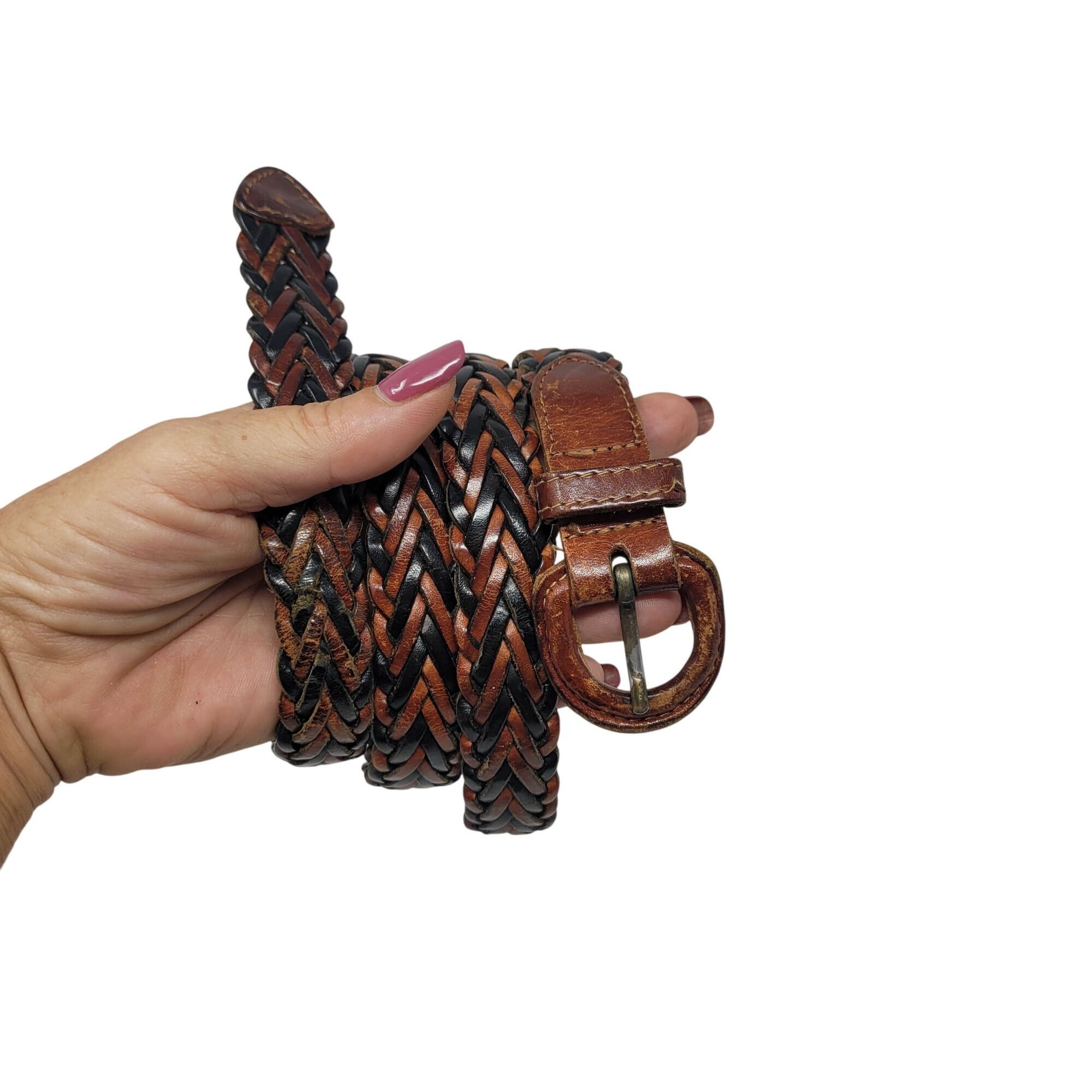 Vintage Vtg Handmade Western Braided Leather Belt Sz L Dark Brown Bl Size ONE SIZE - 1 Thumbnail