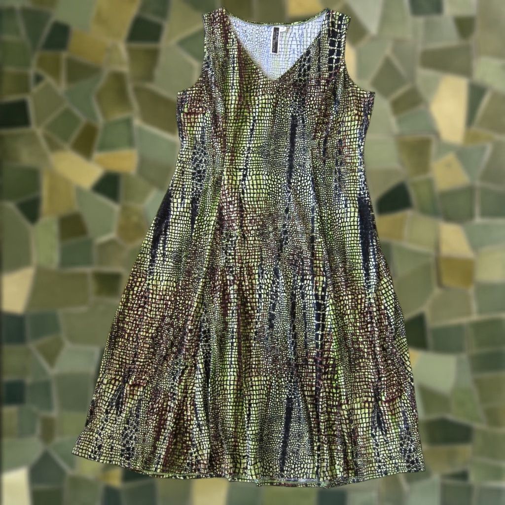 Vintage Julian Taylor New York Snake Print Sleeveless Shift Dress 14 Green Black Brown Size XL / US 12-14 / IT 48-50 - 1 Thumbnail