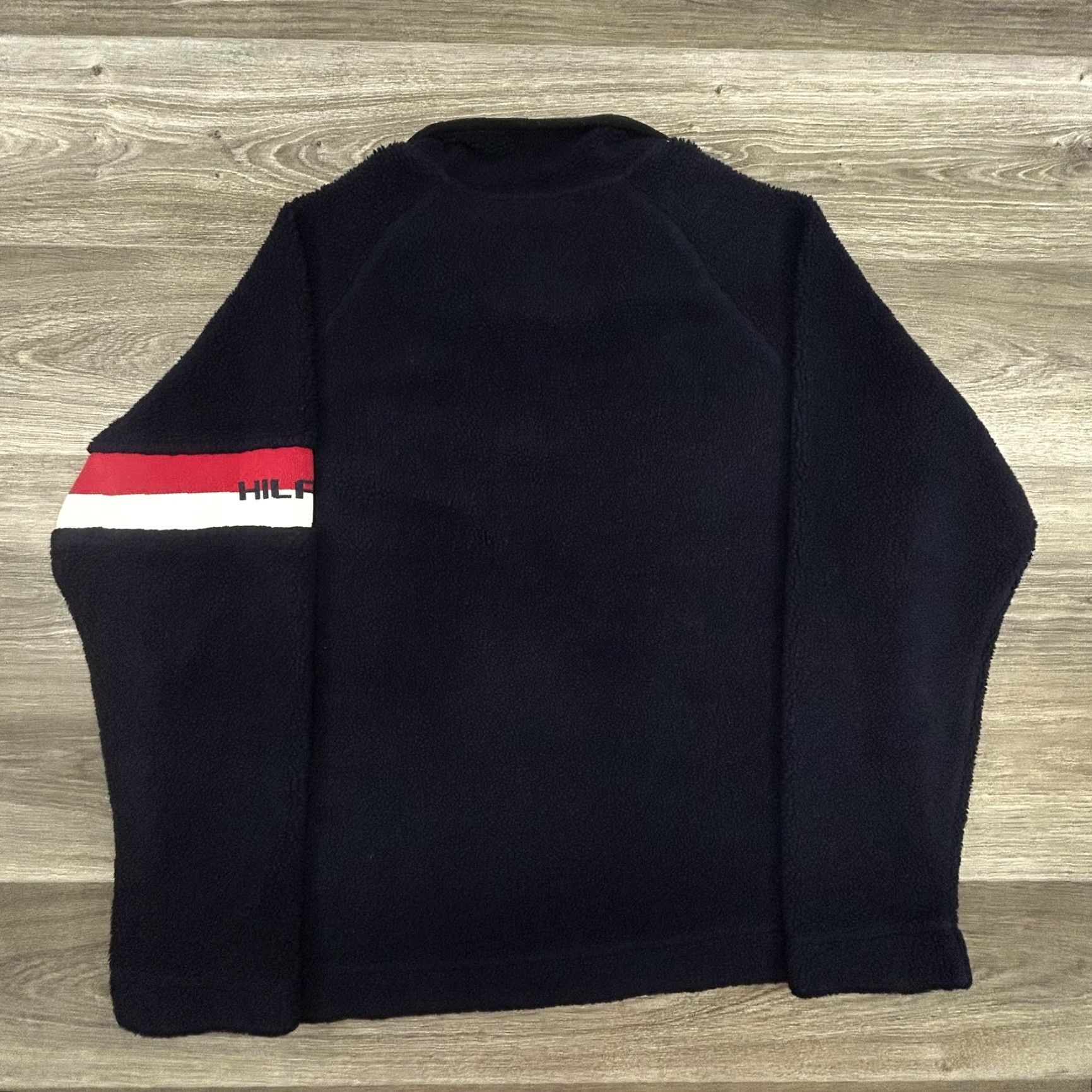 Tommy Hilfiger VINTAGE Tommy Hilfiger Pullover Fleece Jacket Mens 2XL Navy Sleeve Stripe 90s Size US XXL / EU 58 / 5 - 2 Thumbnail