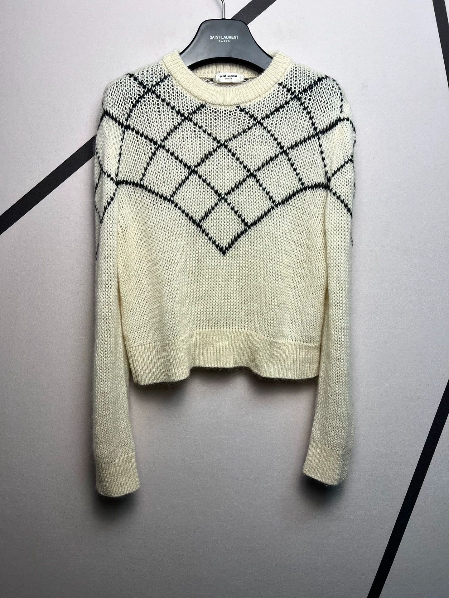 Saint Laurent Paris Authentic Saint Laurent Off-White Checkered Wool Sweater Size L / US 10 / IT 46 - 1 Thumbnail