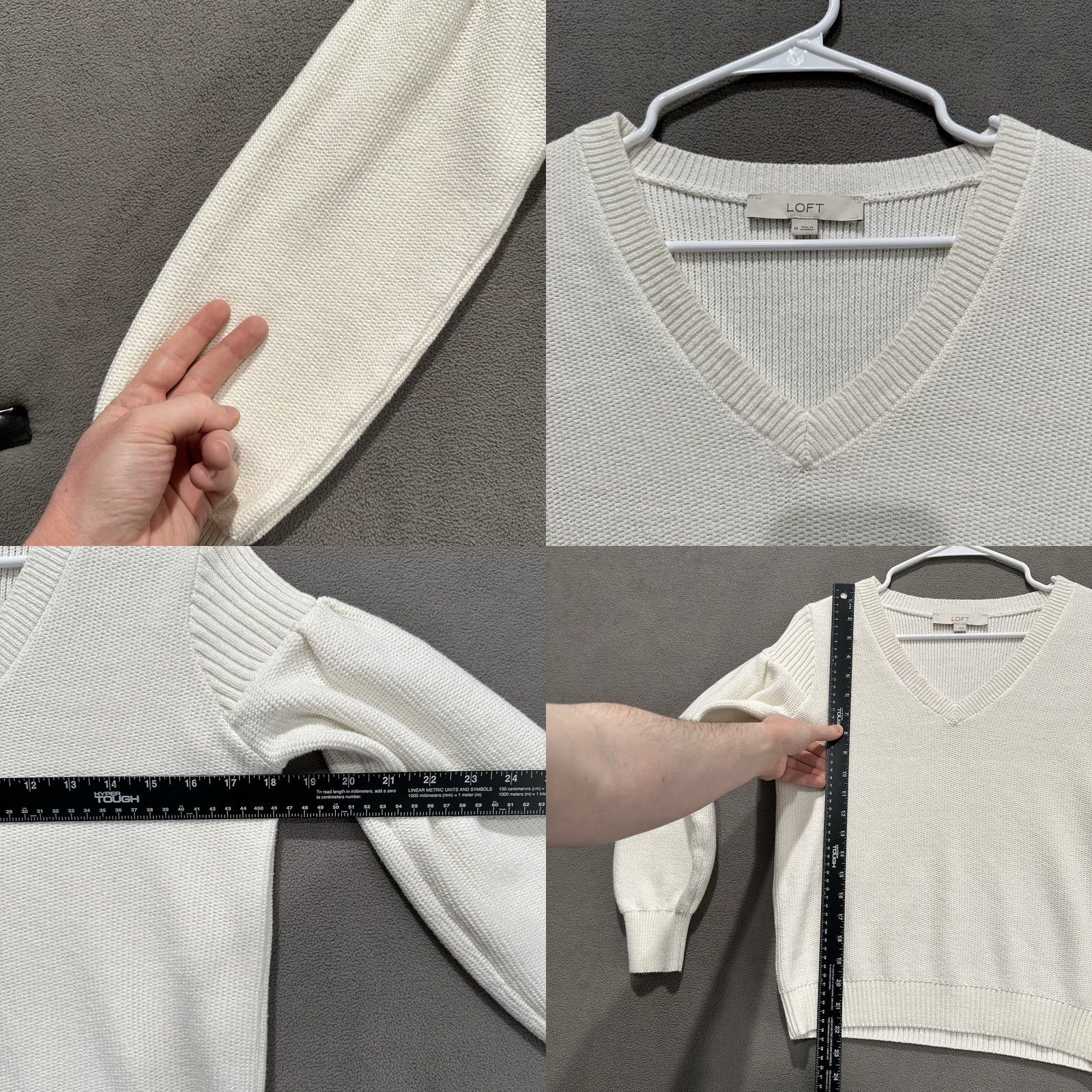 Loft LOFT Sweater Womens Medium Ivory Long Sleeve Ribbed V-Neck Cotton Blend GUC Size M / US 6-8 / IT 42-44 - 8 Thumbnail