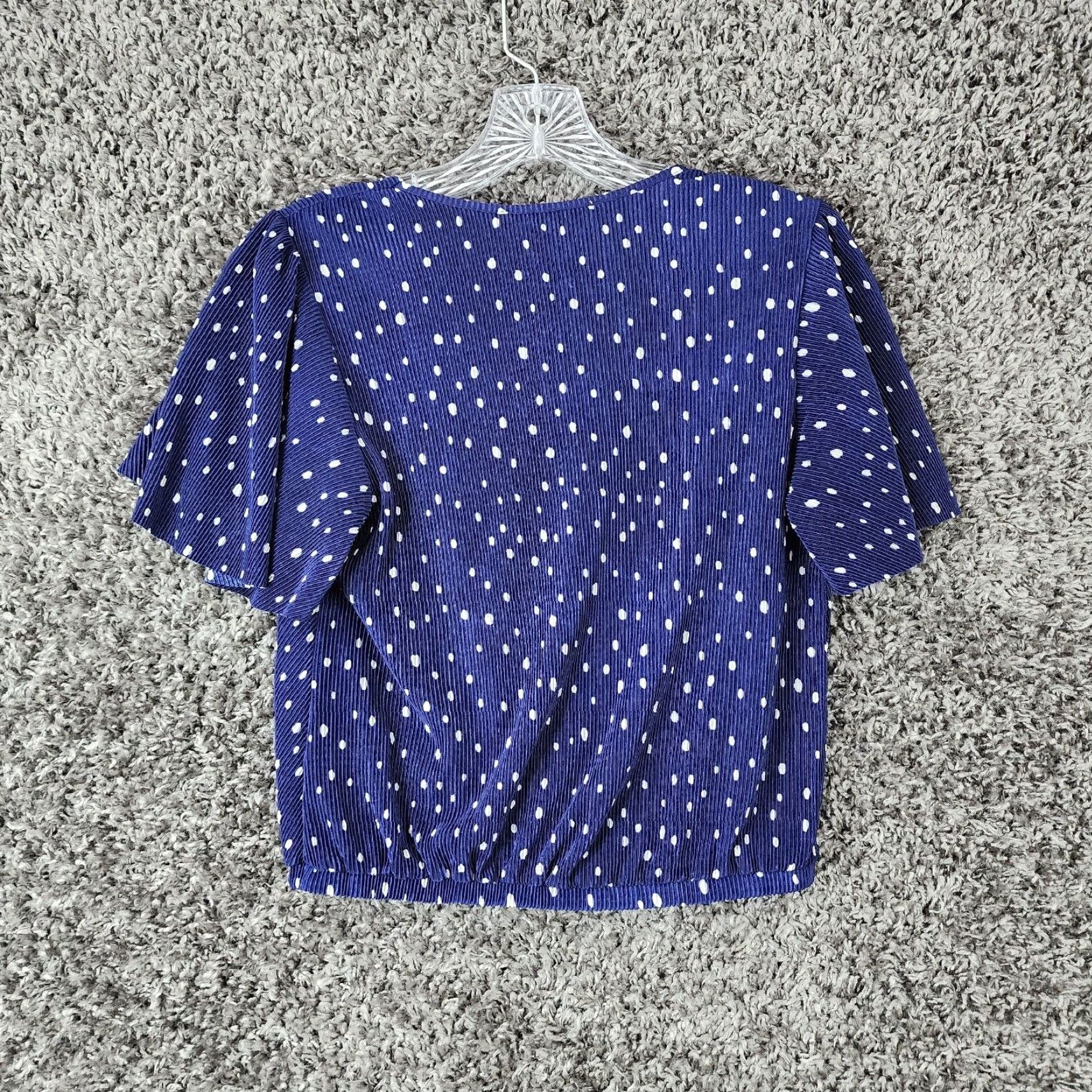 Vintage ASTR Womens Cropped Blouse Navy Blue Dot Short Sleeve V-Neck Size S Size S / US 4 / IT 40 - 5 Thumbnail