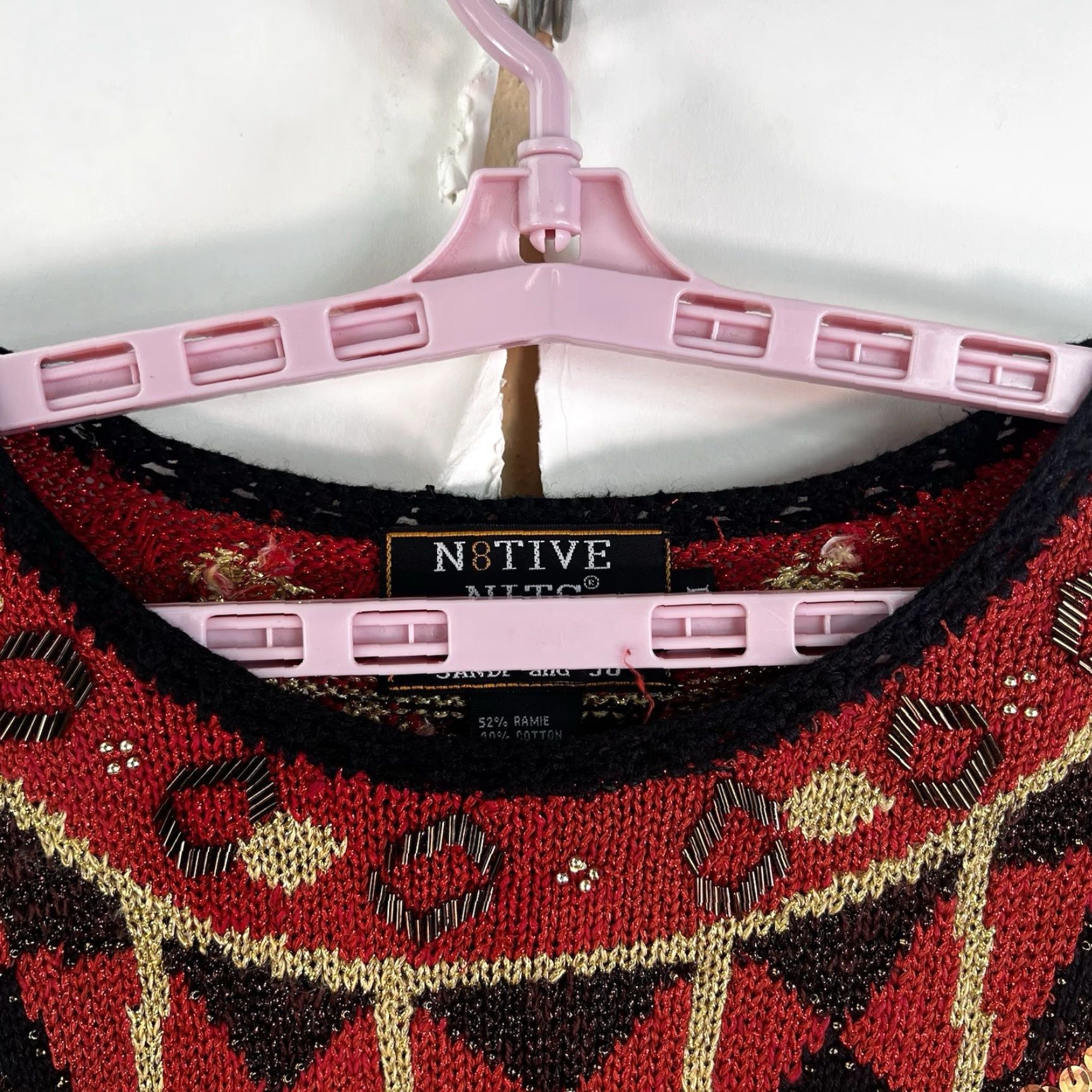Vintage VINTAGE N8tive Knits Beaded Sweater Shirt Women M Black Red 1980s Sequined Embellished Size M / US 6-8 / IT 42-44 - 3 Thumbnail