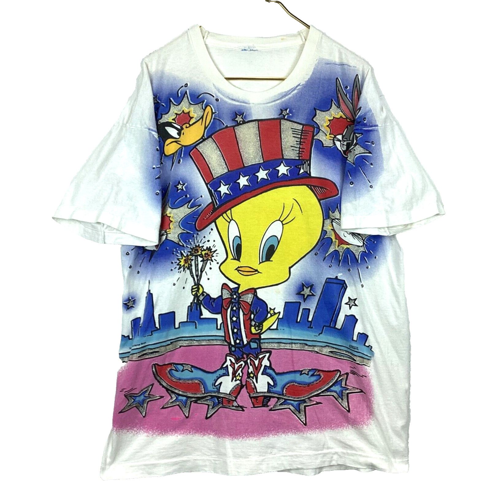 image of Vintage Tweety Bird Looney Tunes T-Shirt Extra Large Aop 90's 1995 Freeze Usa in White (Size XL)