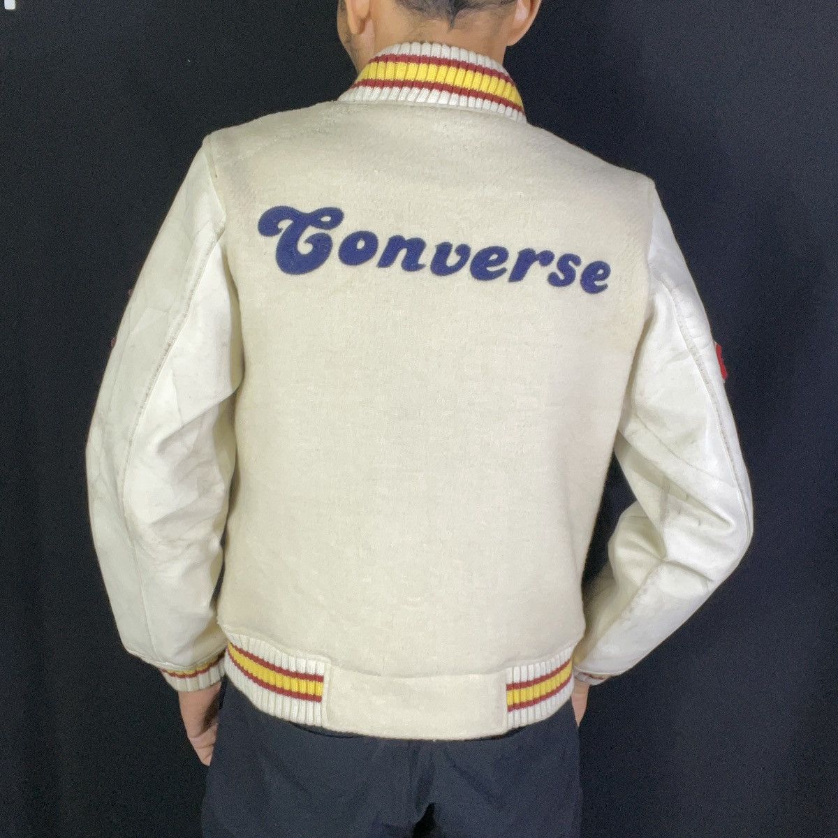 Converse × Vintage Rare! Vintage Converse Varsity Wool Leather Sleeves Jacket Size US M / EU 48-50 / 2 - 16 Thumbnail