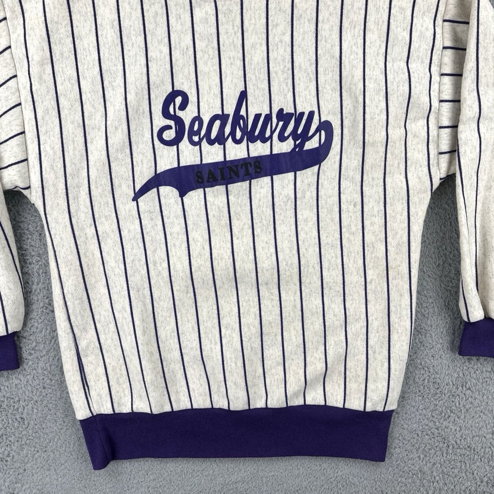 Vintage VINTAGE Image Wear 90s XL Seabury Saints Gray Ringer Sweatshirt Purple Pinstripe Mens Sweatshirt Size US XL / EU 56 / 4 - 4 Thumbnail