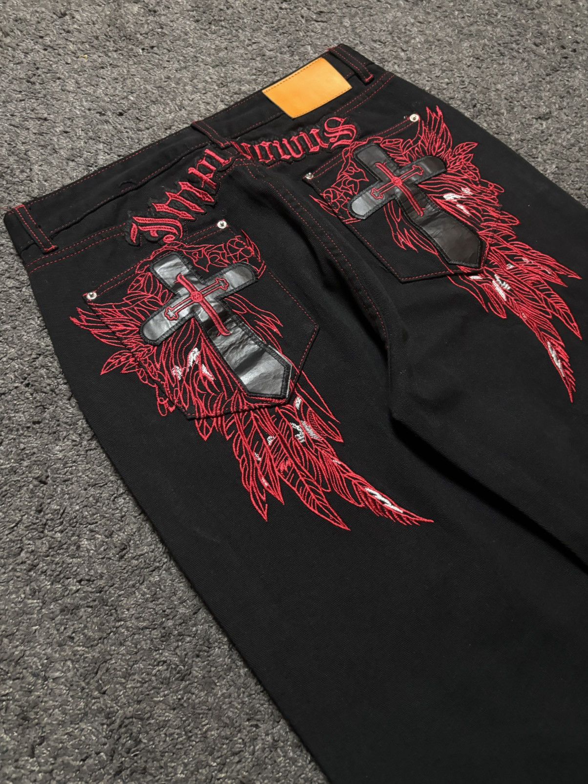 Jean × Vintage Vintage very rare cross wings medieval red black baggy jeans Size US 34 / EU 50 - 9 Thumbnail