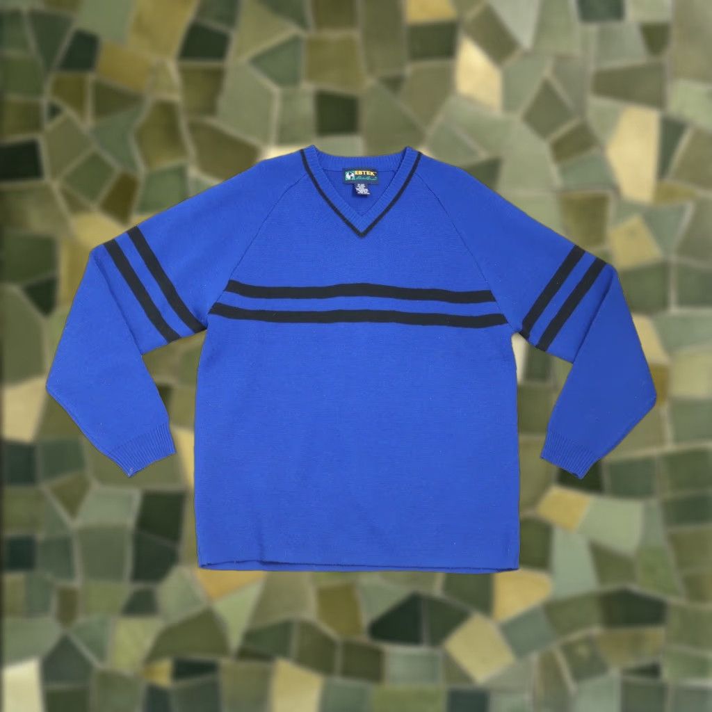 Eddie Bauer VINTAGE Eddie Bauer Ebtek Wool Knit Sweater Striped Blue Black V-Neck Mens M 90s Size US M / EU 48-50 / 2 - 1 Thumbnail
