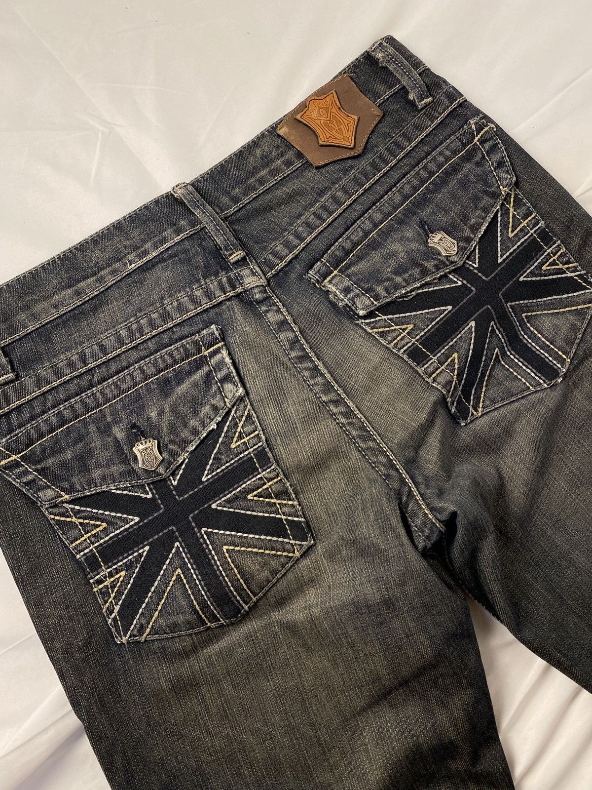 Japanese Brand ✨ Archive Monarchy Britain 🇬🇧 Flag Flared Washed Jeans Denim Size US 34 / EU 50 - 7 Thumbnail