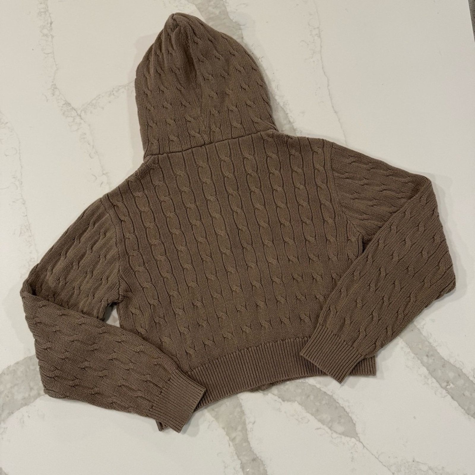 Brandy Melville John Galt Crystal Cable Knit Hoodie Women’s OS Brown FullZip Size S / US 4 / IT 40 - 10 Thumbnail