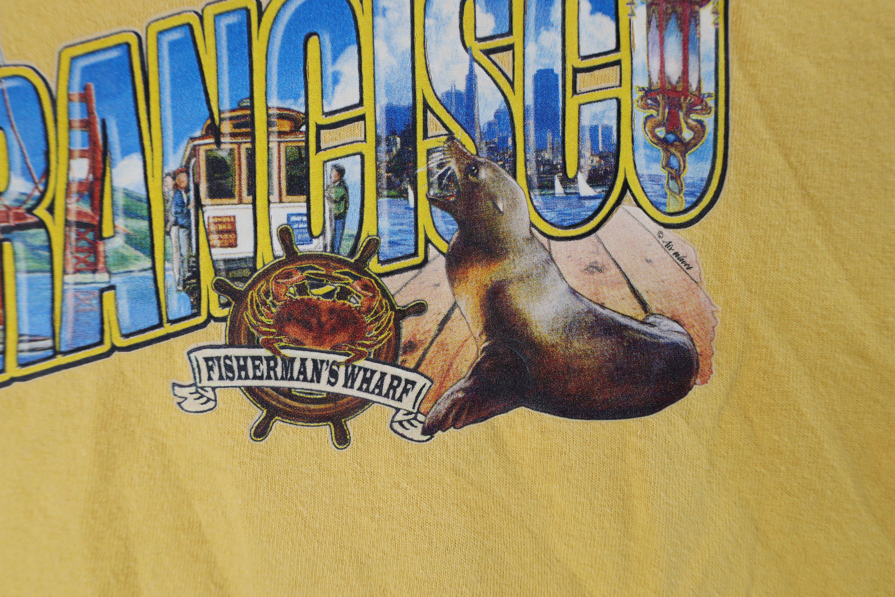 Vintage Vintage 90s Streetwear Fishermans Wharf T-Shirt Yellow Size US XL / EU 56 / 4 - 5 Thumbnail