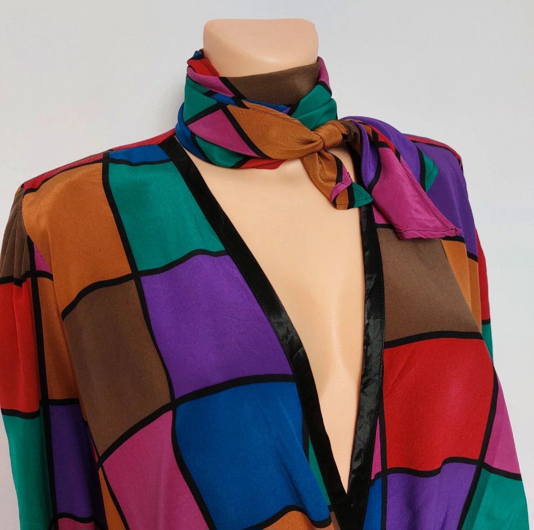 Vintage Stanner München silk blouse + neck tie set Size XL / US 12-14 / IT 48-50 - 3 Thumbnail