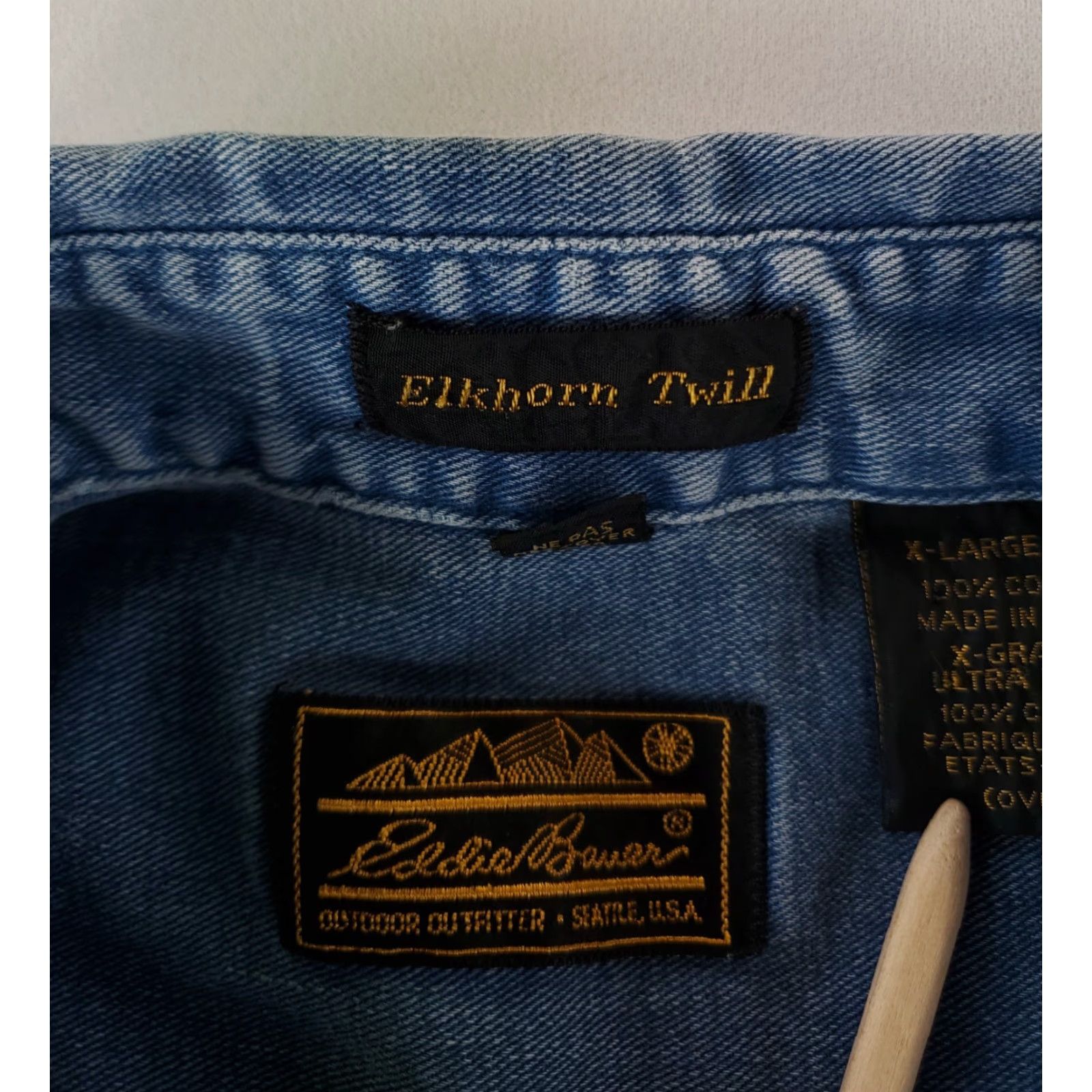 Eddie Bauer VINTAGE Eddie Bauer Denim Shirt Elkhorn Button Up Blue Made USA Mens XL Tall 90s Size US XL / EU 56 / 4 - 3 Thumbnail